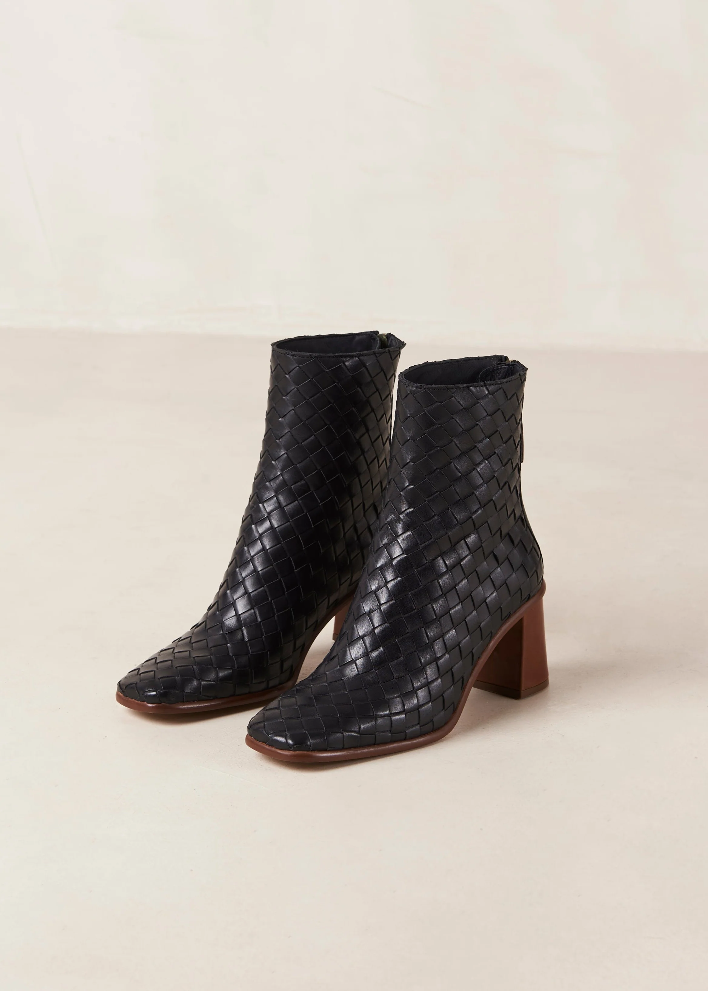 West Braided Black Leather Ankle Boots