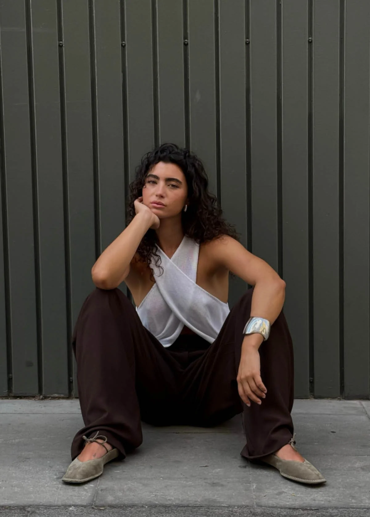 Sway Suede Khaki Leather Ballet Flats