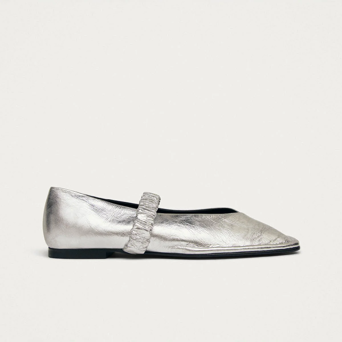 Lautan Shimmer Silver Leather Ballet Flats