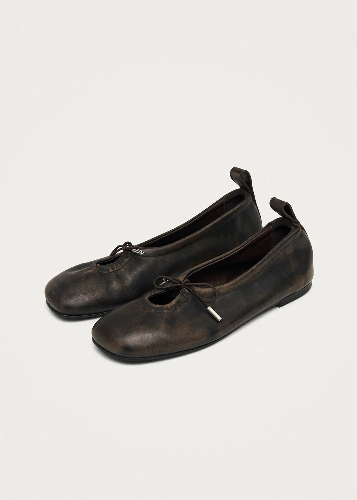 Rosalind Brushed Brown Leather Ballet Flats
