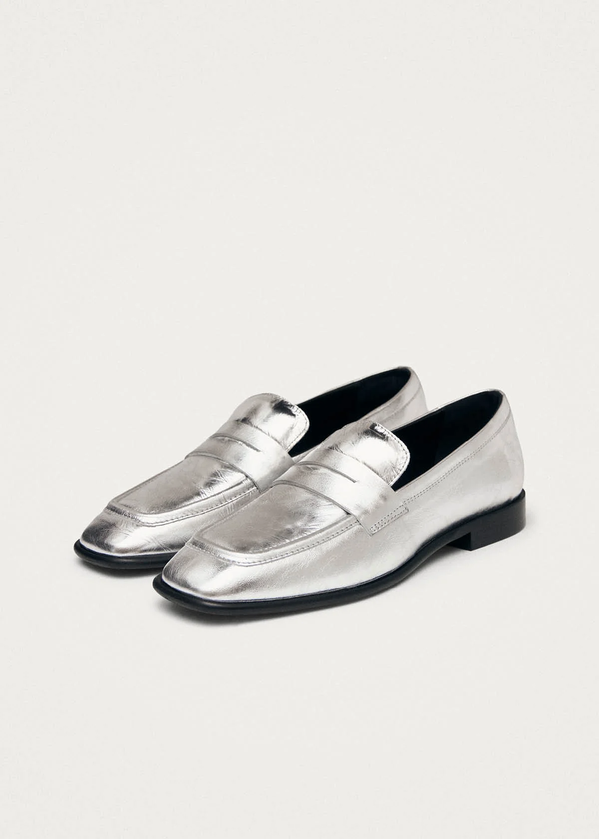 Zaha Shimmer Silver Leather Loafers