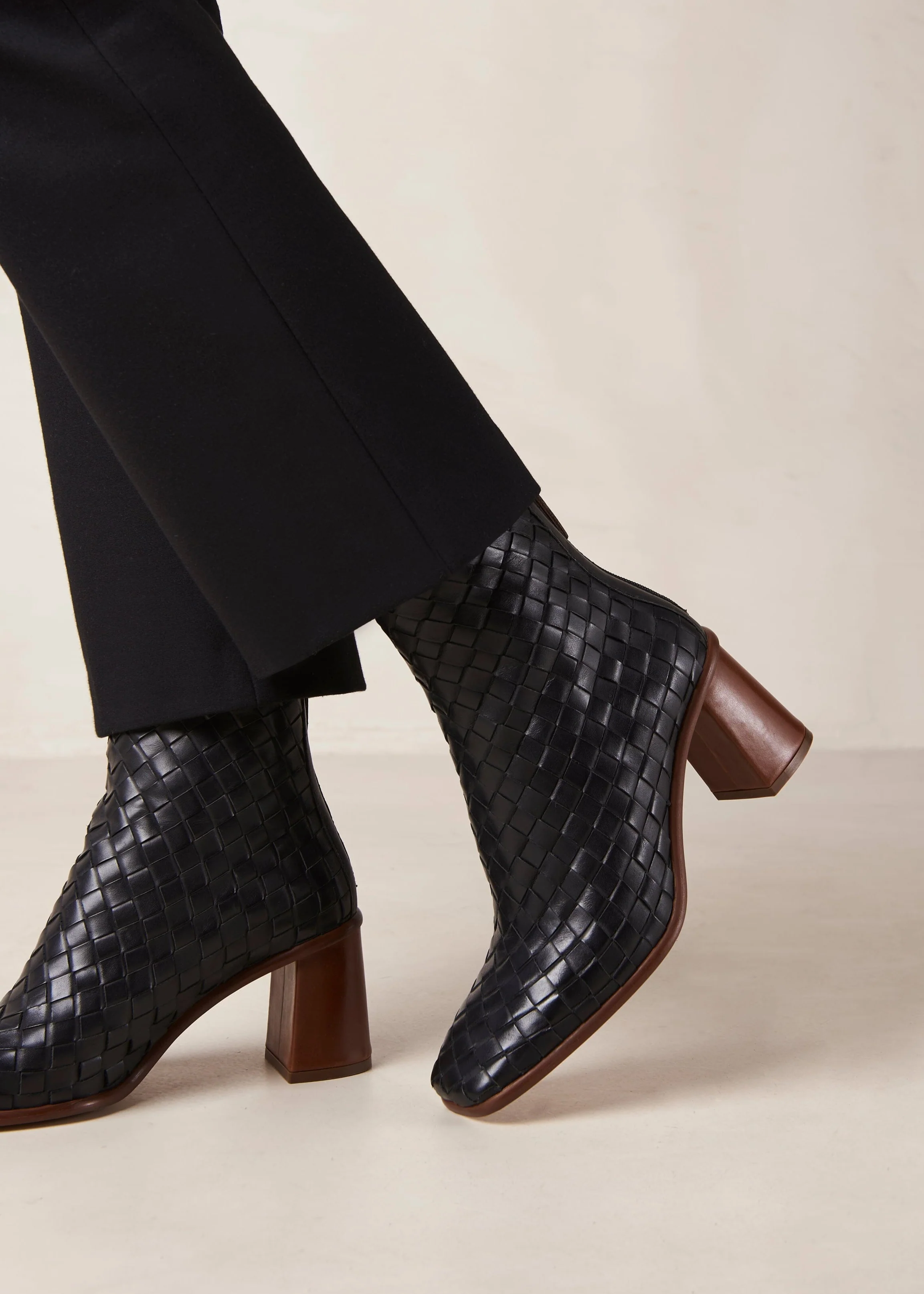 West Braided Black Leather Ankle Boots