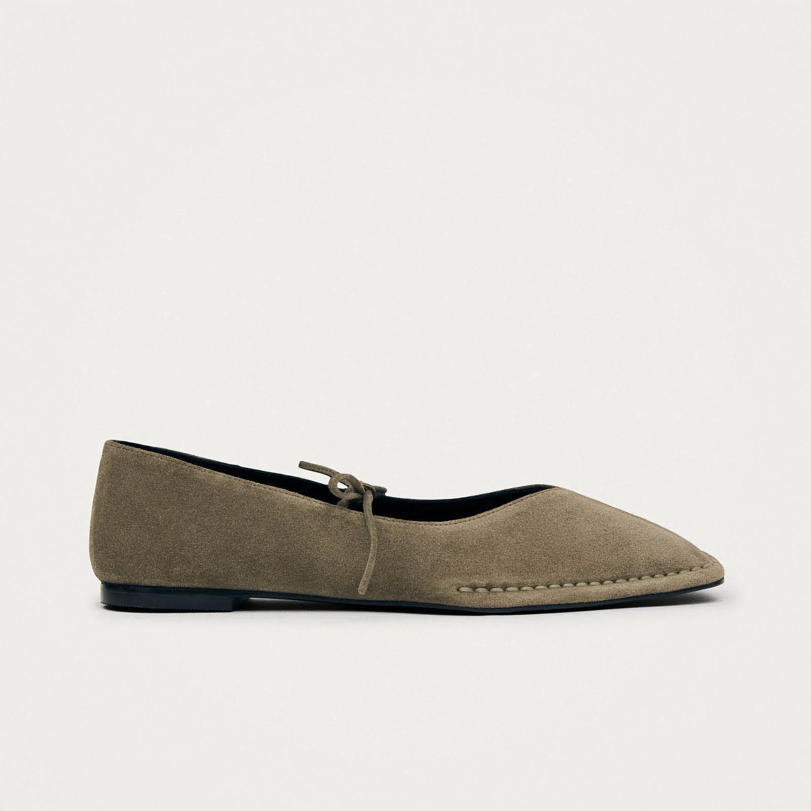 Sway Suede Khaki Leather Ballet Flats