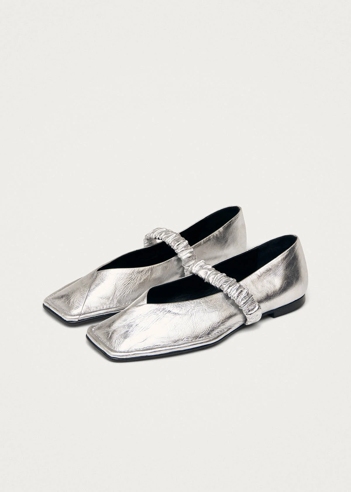 Lautan Shimmer Silver Leather Ballet Flats