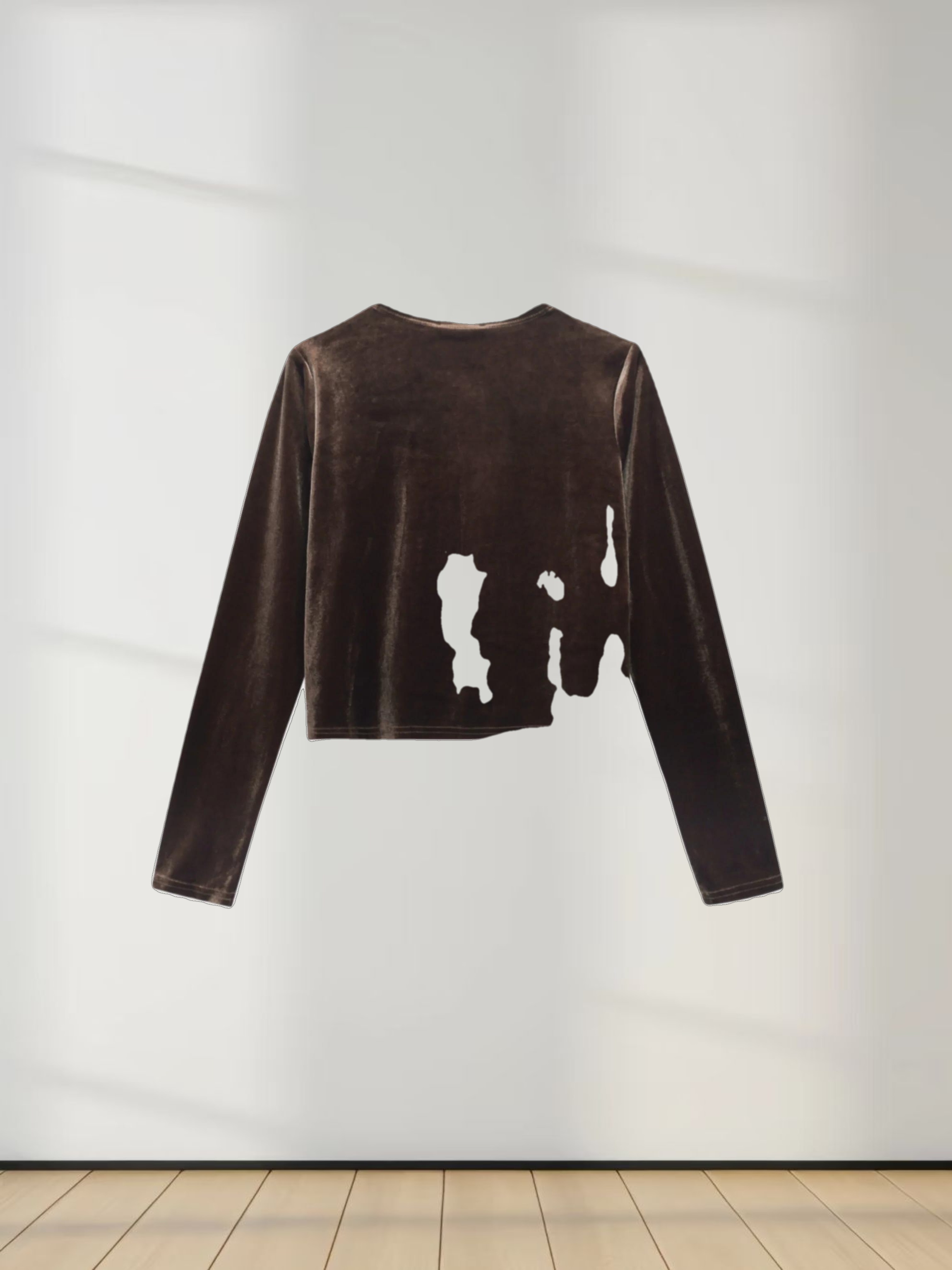 Velour Button Down Crew Cardigan-Brown