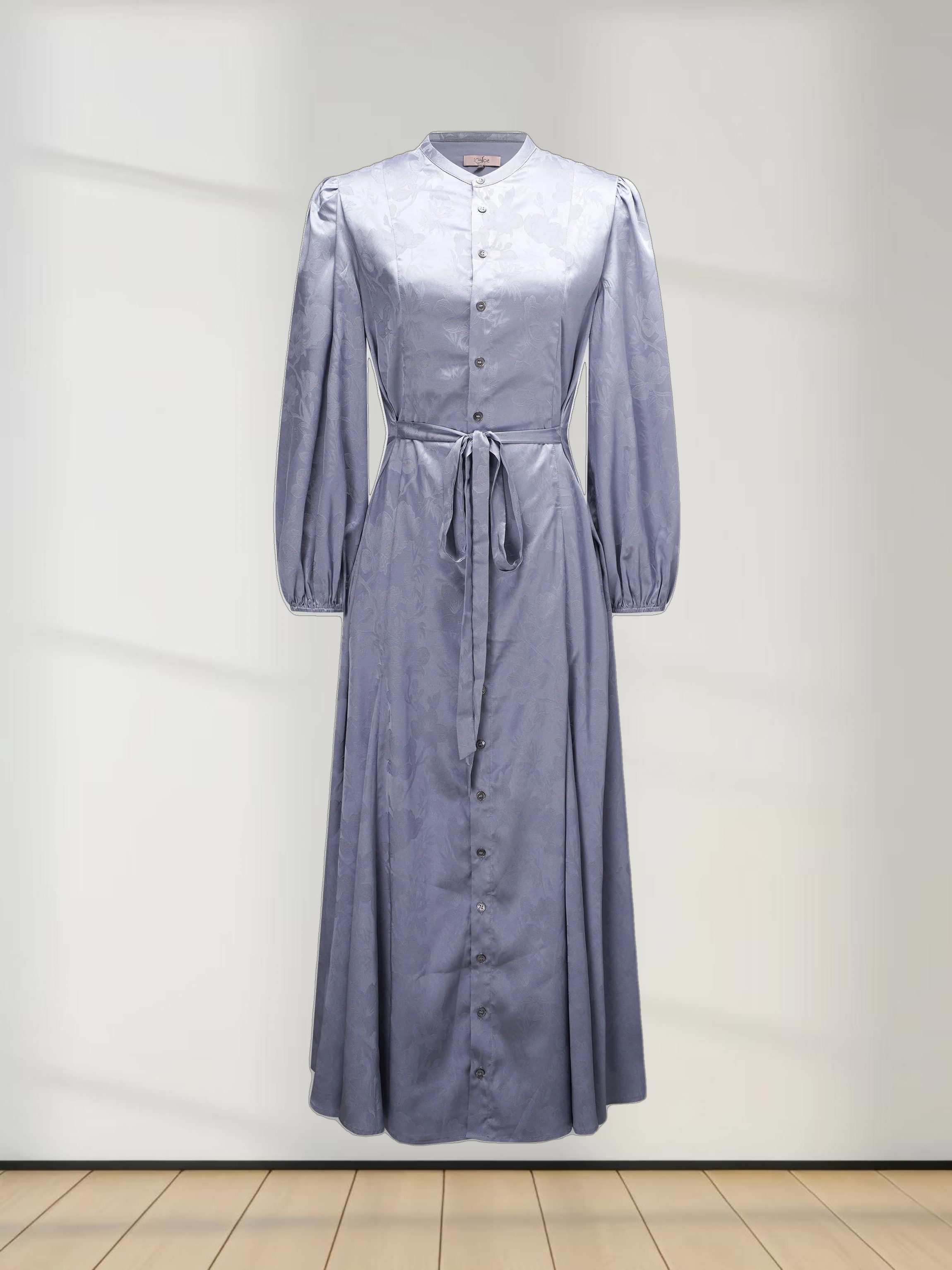 A Line Shirtdress-Slate Blue Floral