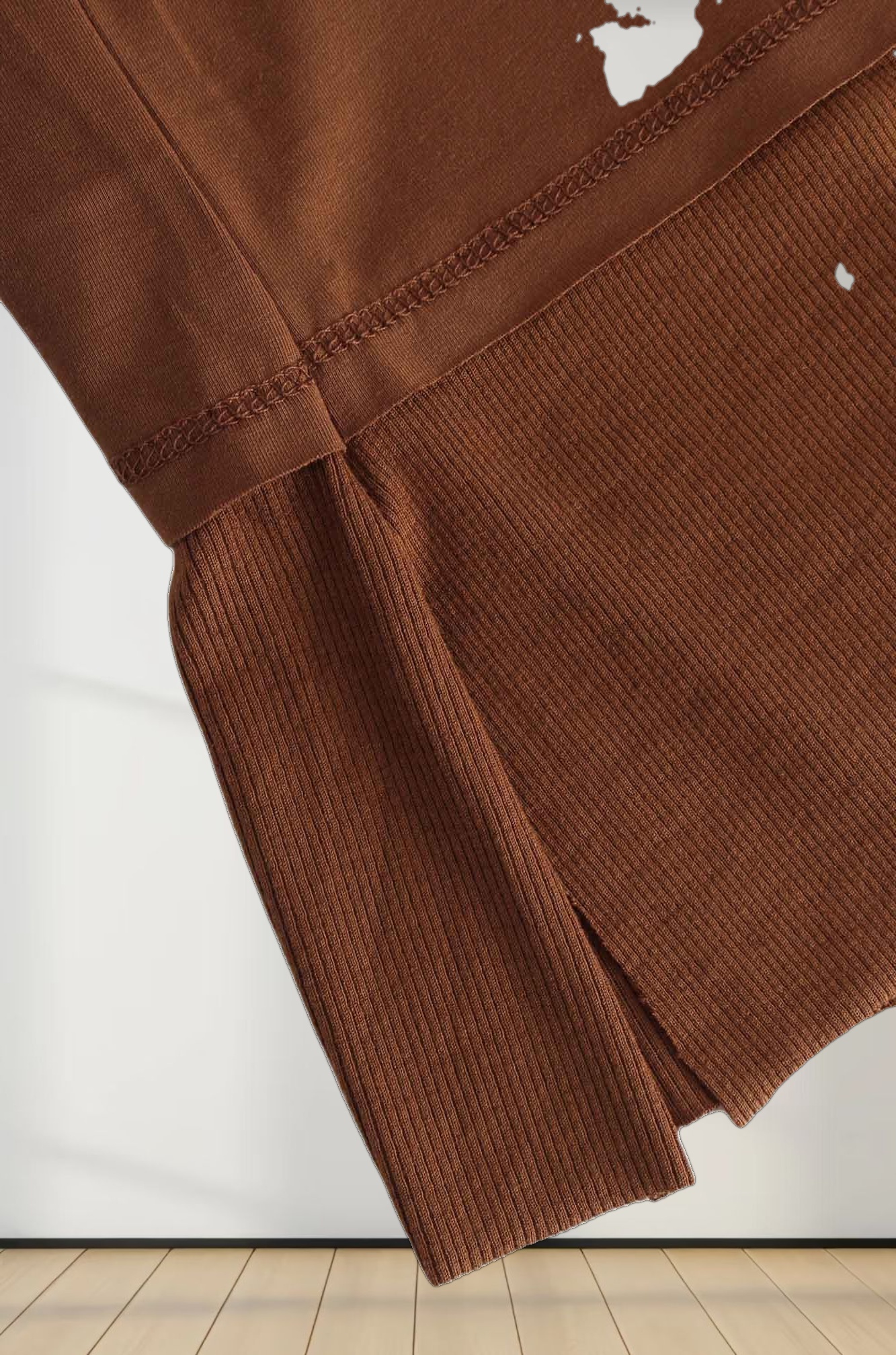 RIBBED BOTTOM T-SHIRT-MOCHA BROWN