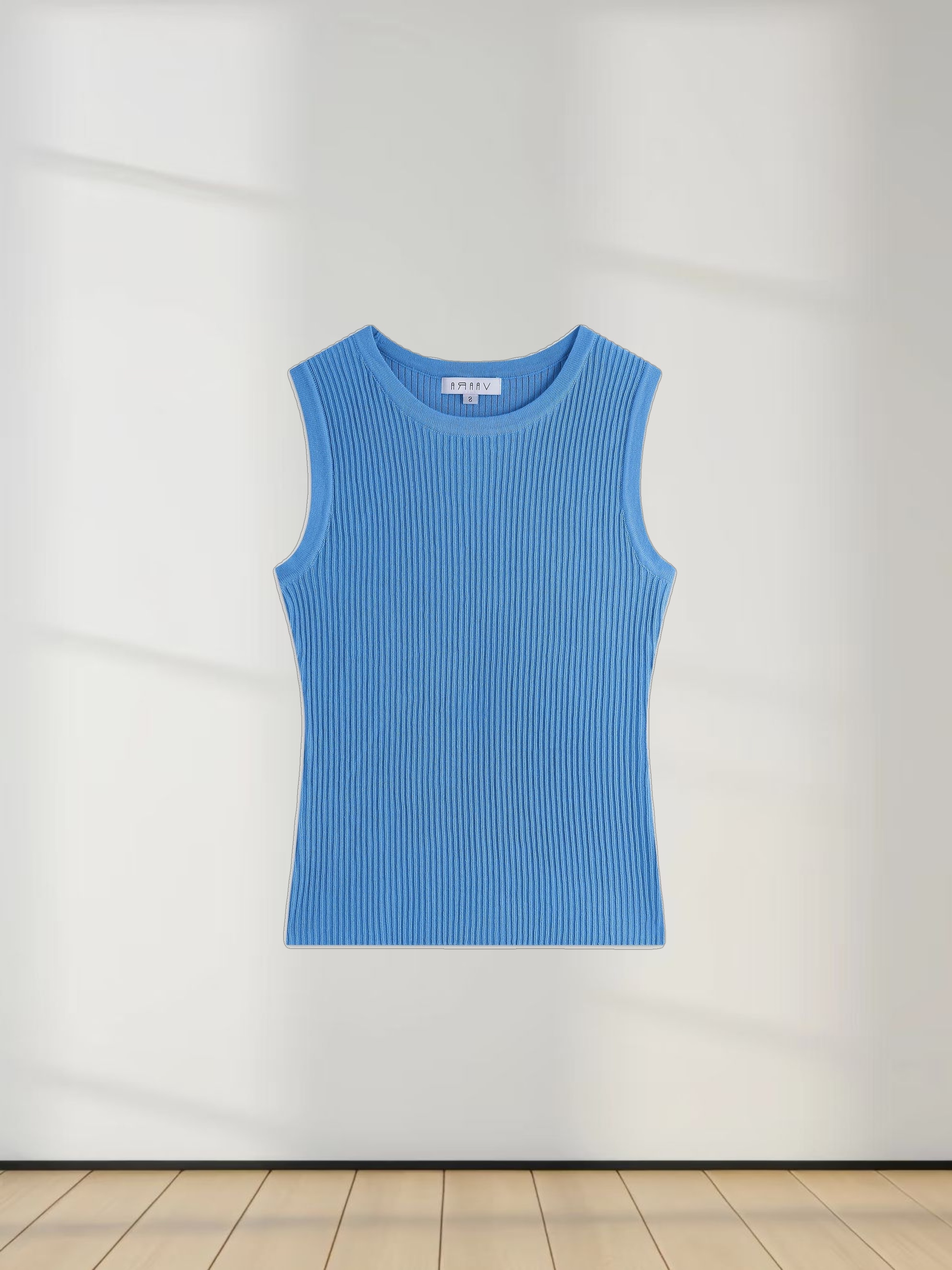Sleeveless Ribbed Crew-Blue