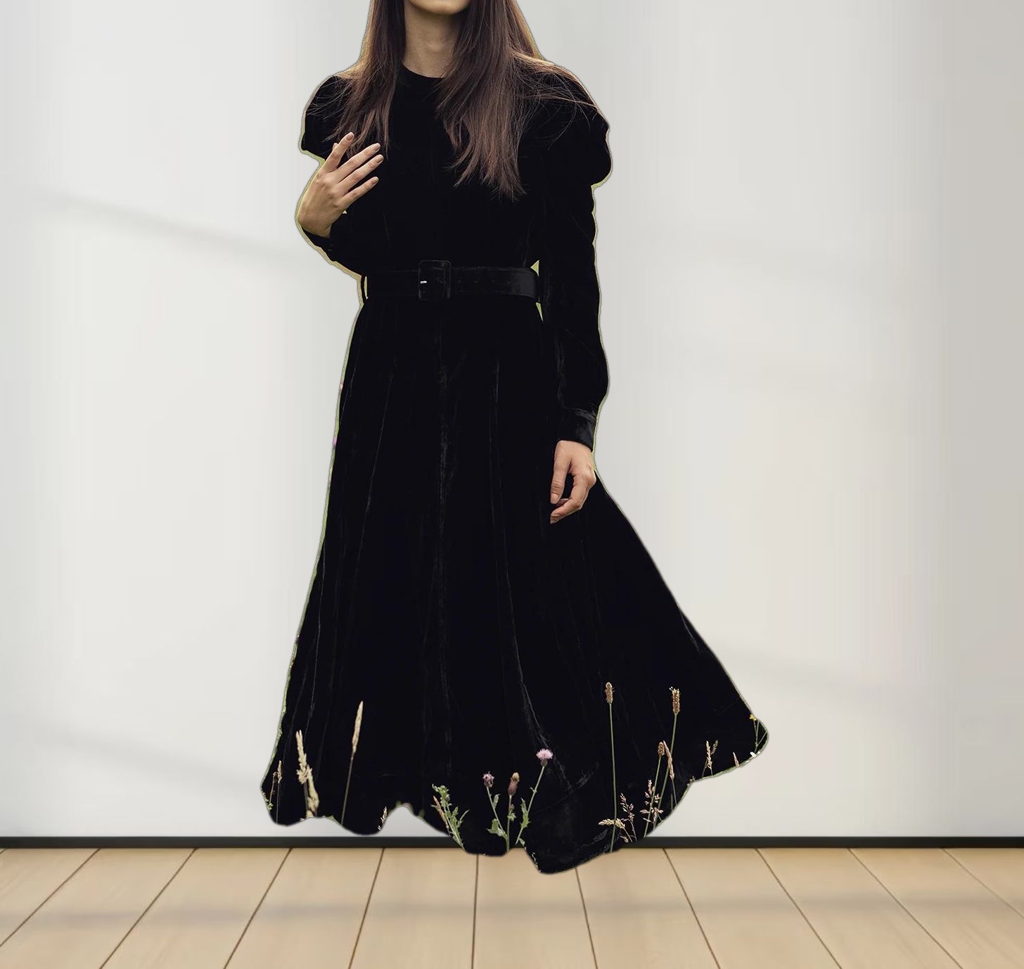 Velvet Flare Dress-Black