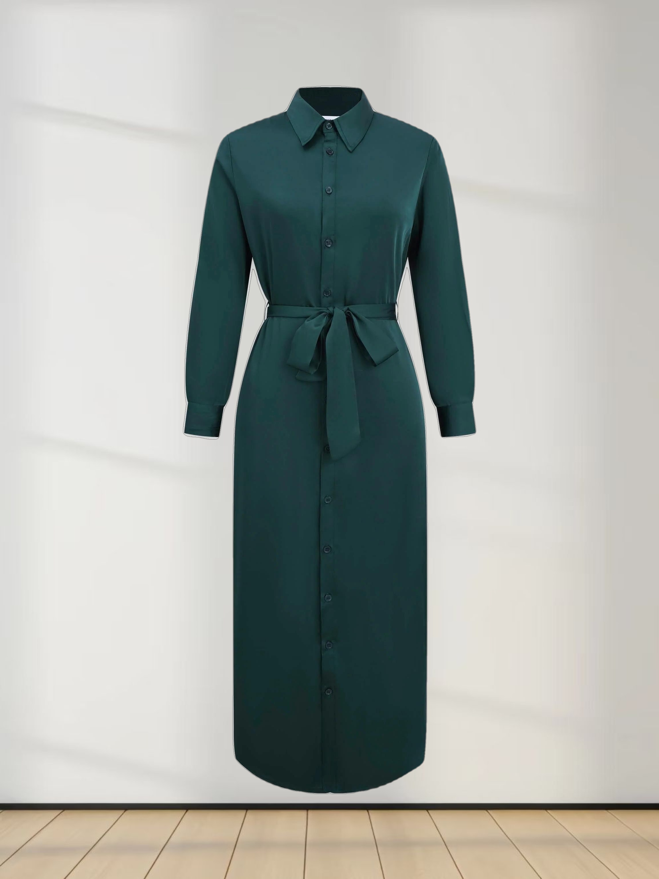 Gathered Back Shirtdress-Emerald Green