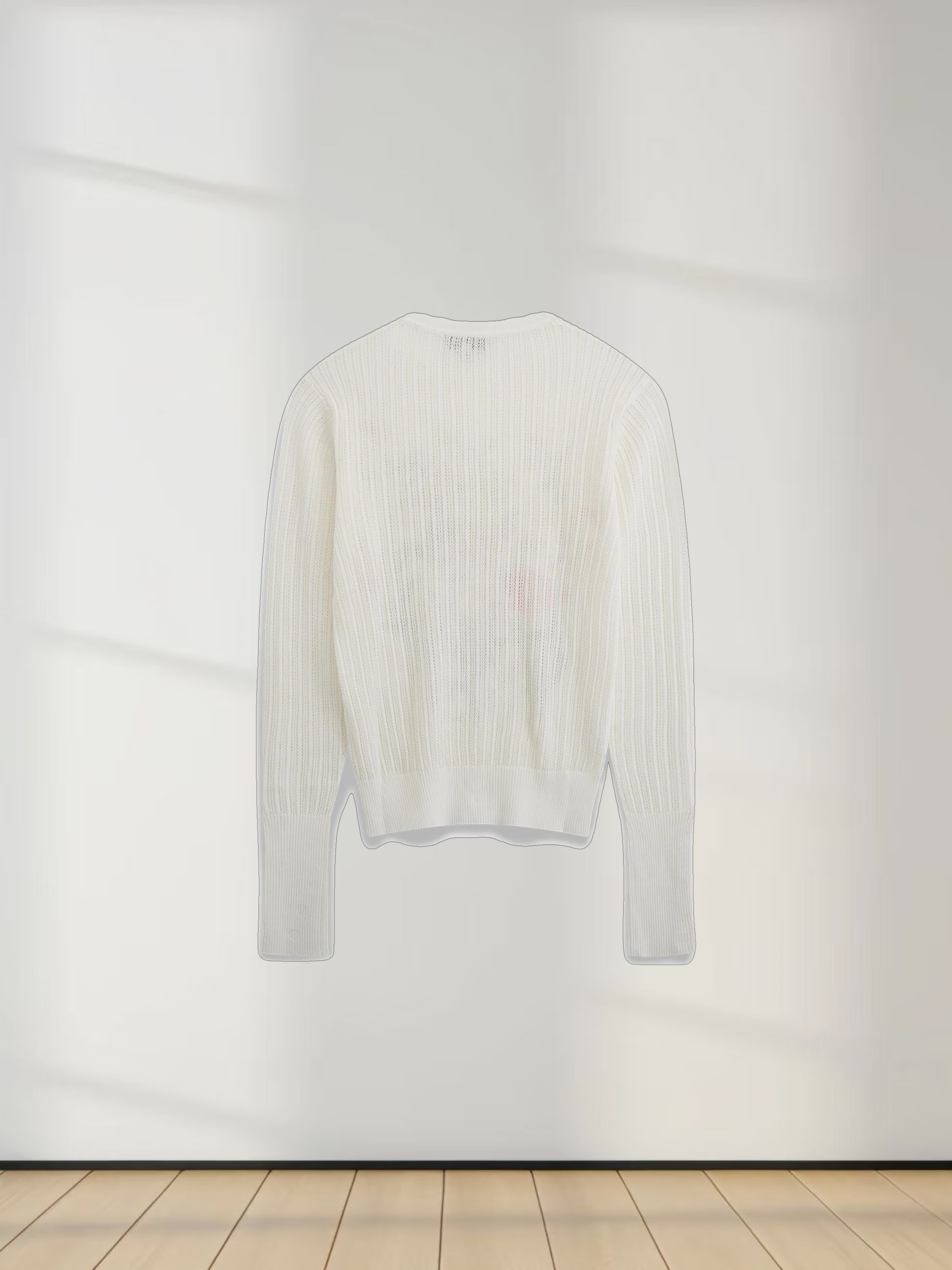 Printed Pointelle Sweater-White