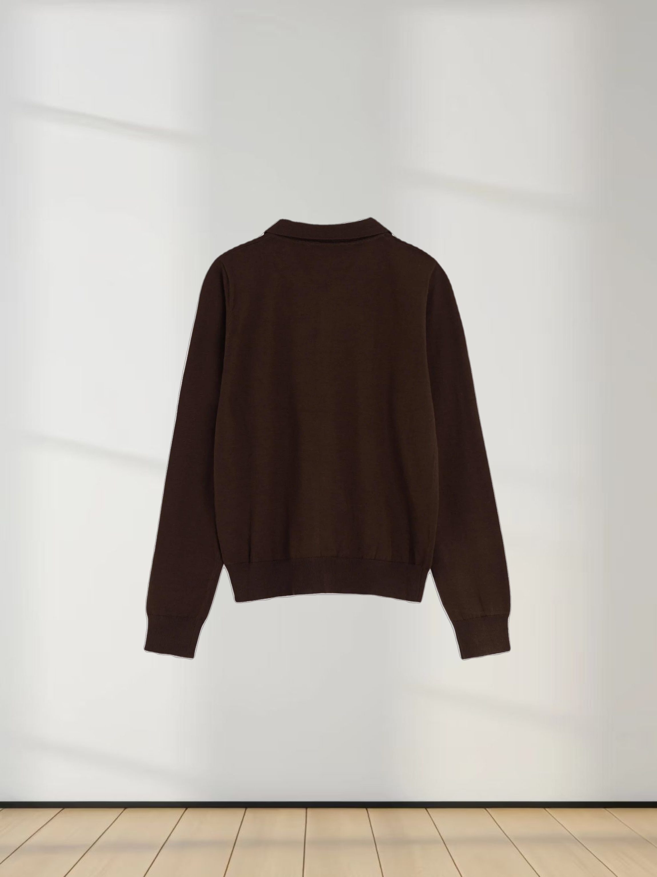 Wool Blend Collared Cardigan-Brown