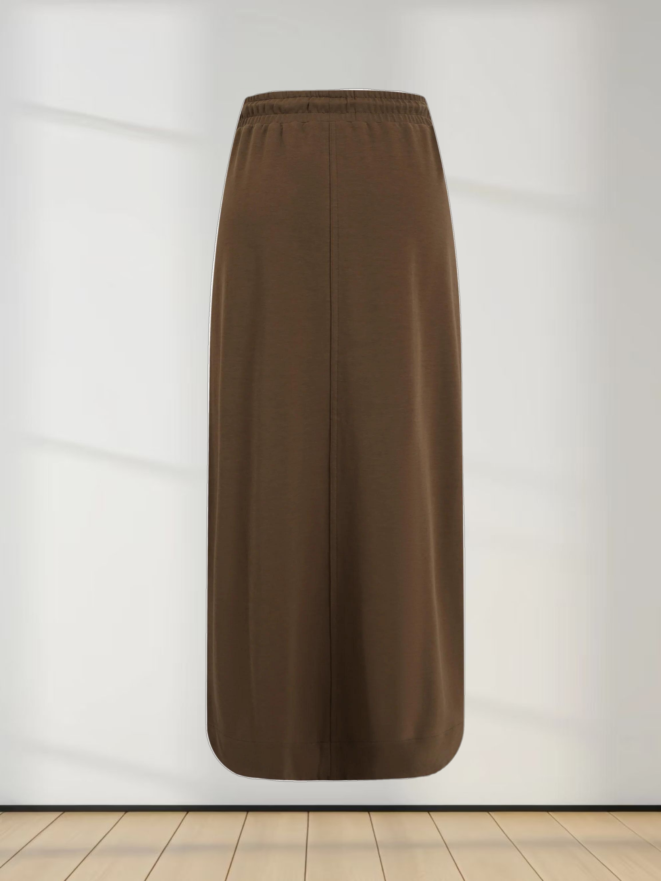 Drawstring Pocket T-Shirt Skirt-Brown