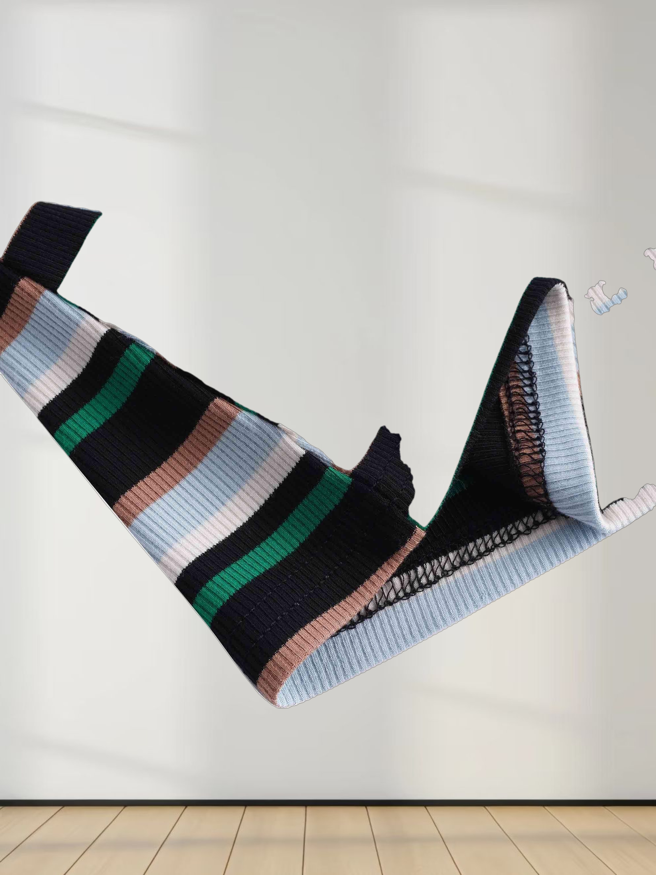 Ribbed Striped Crew 3/4 Sleeve-Green