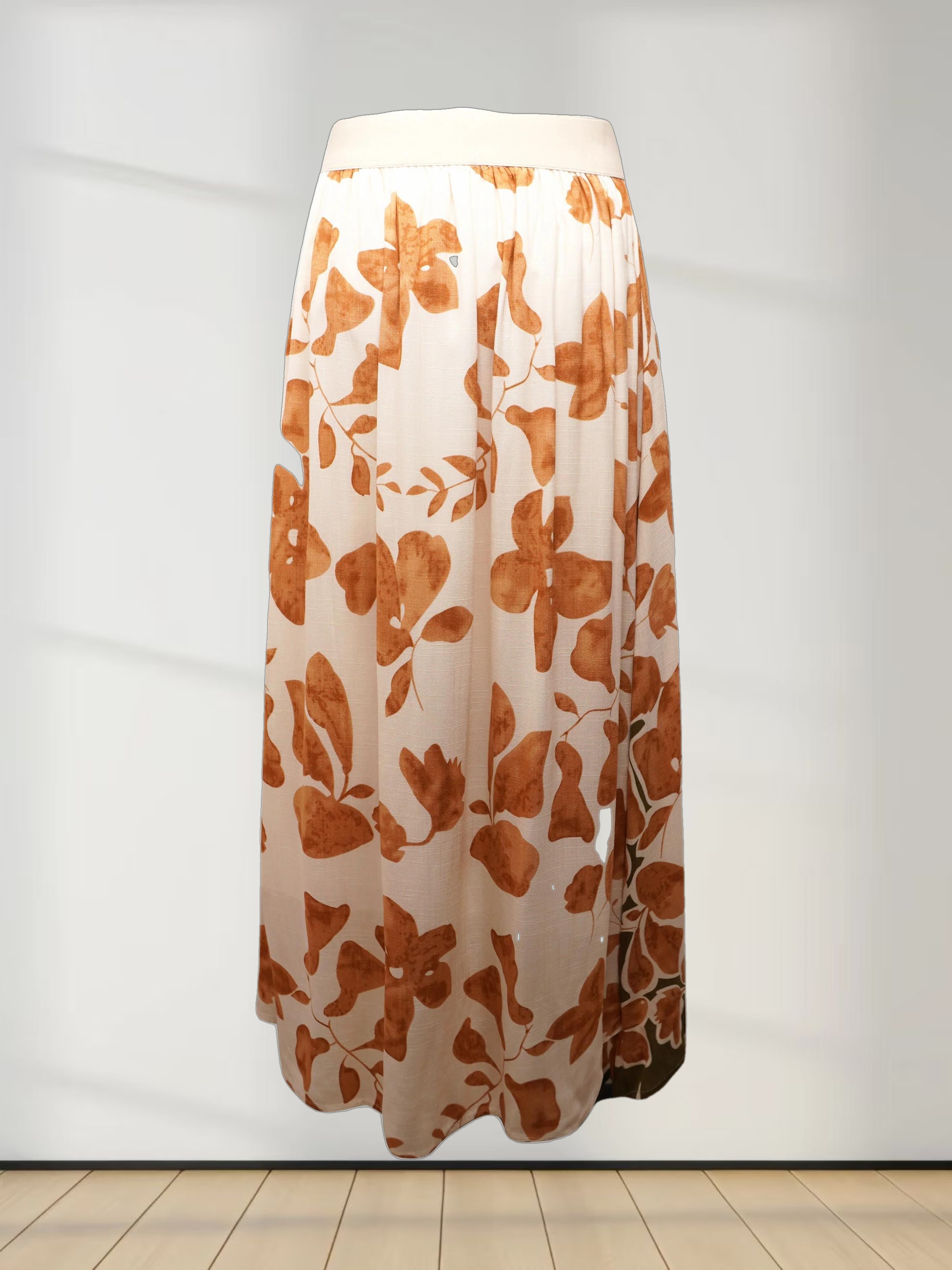 Leather Buckle Skirt-Tan Floral