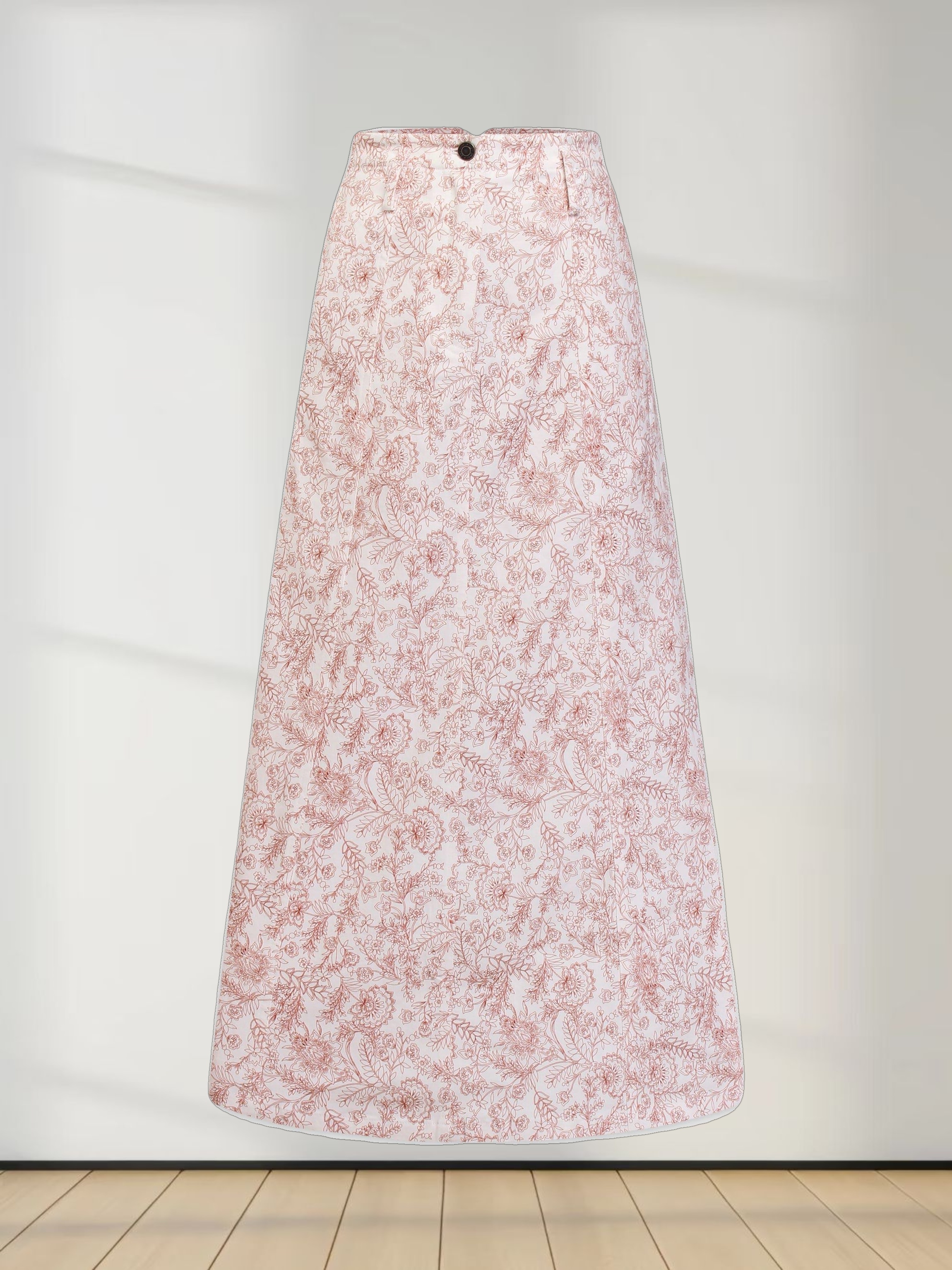 Printed Denim Skirt-Brown Floral