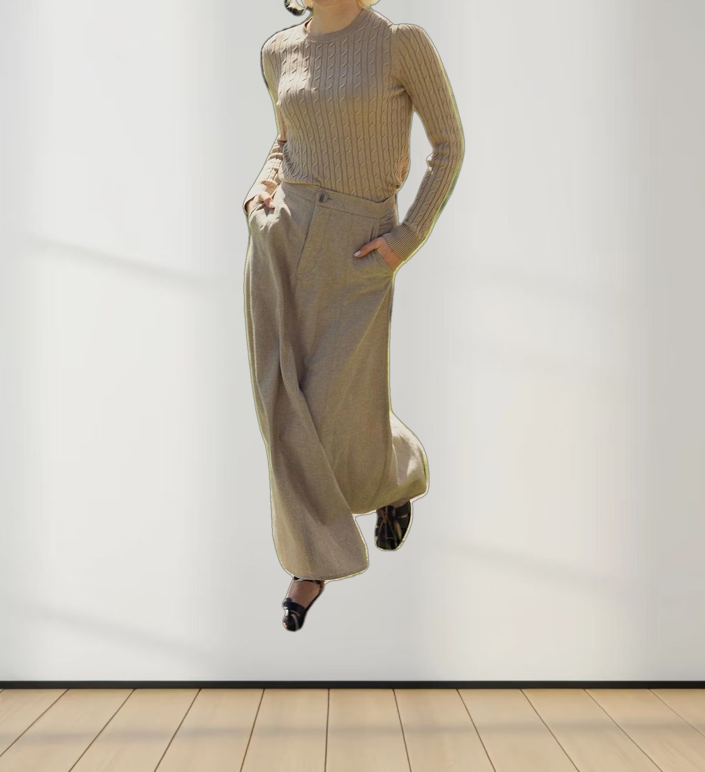 Knit Cable Sweater-Tan