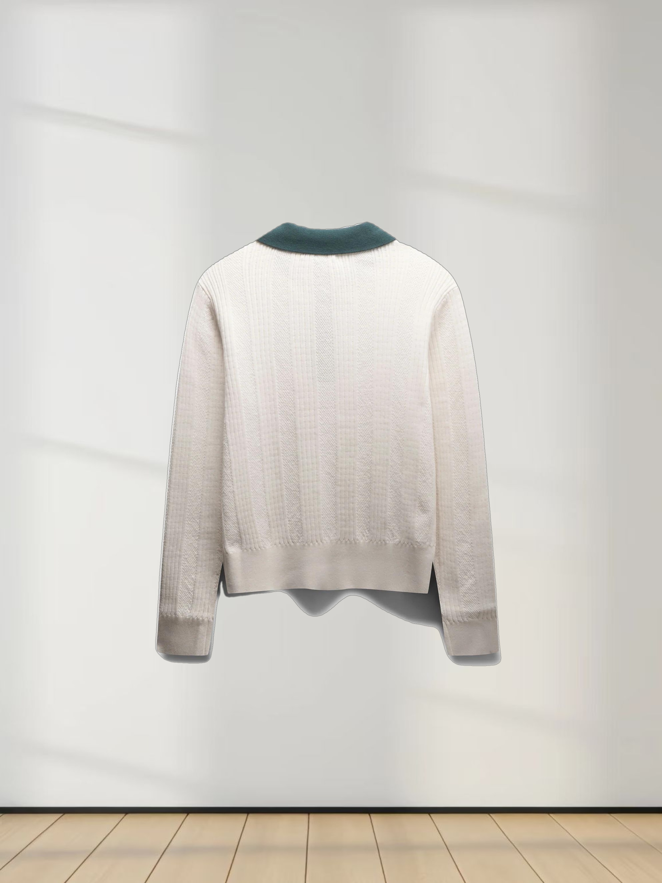 Knit Detail Collar Sweater-Cream/Green