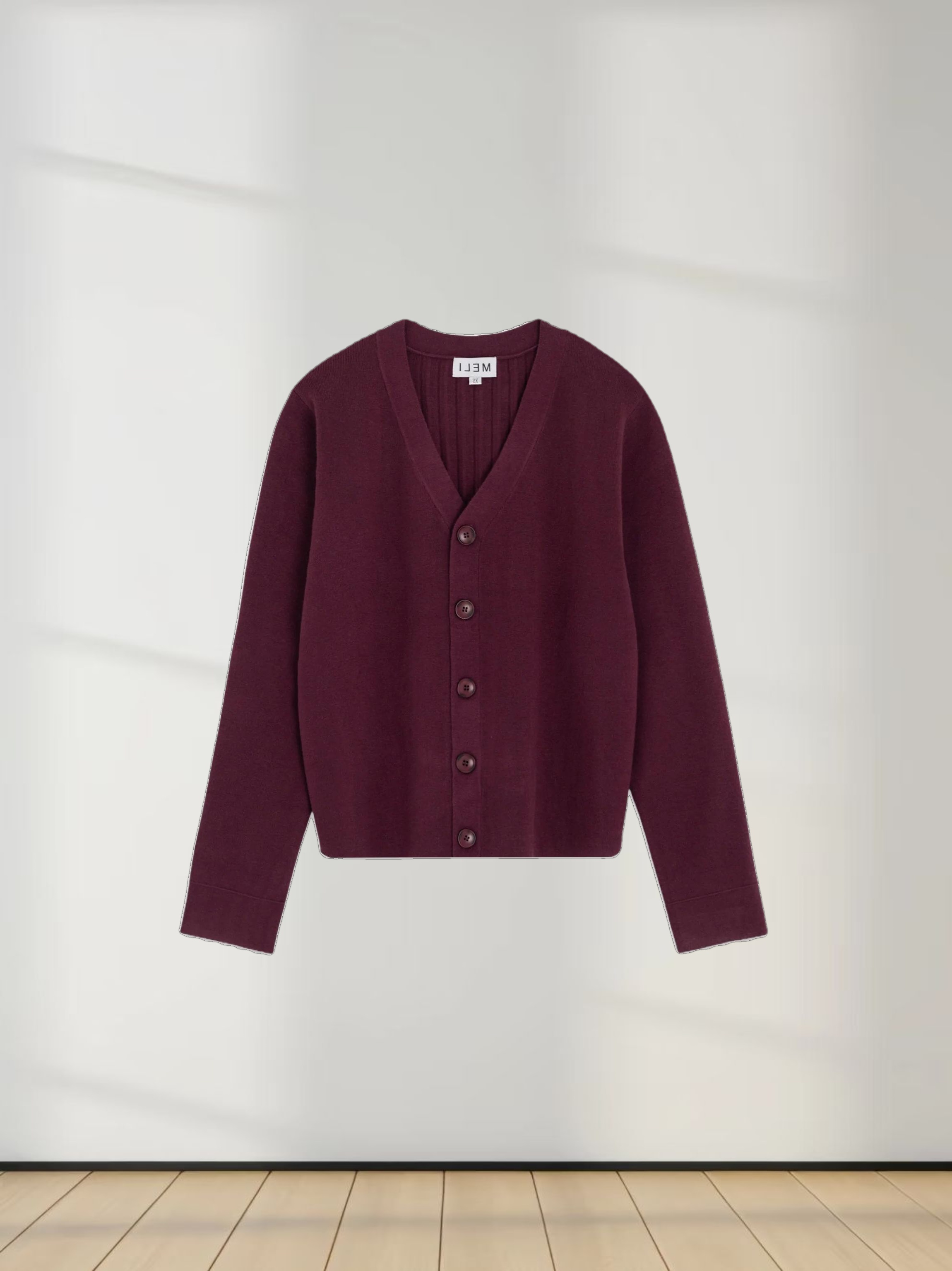 Back Wide Ribbed Cardigan Sweater-Burgundy