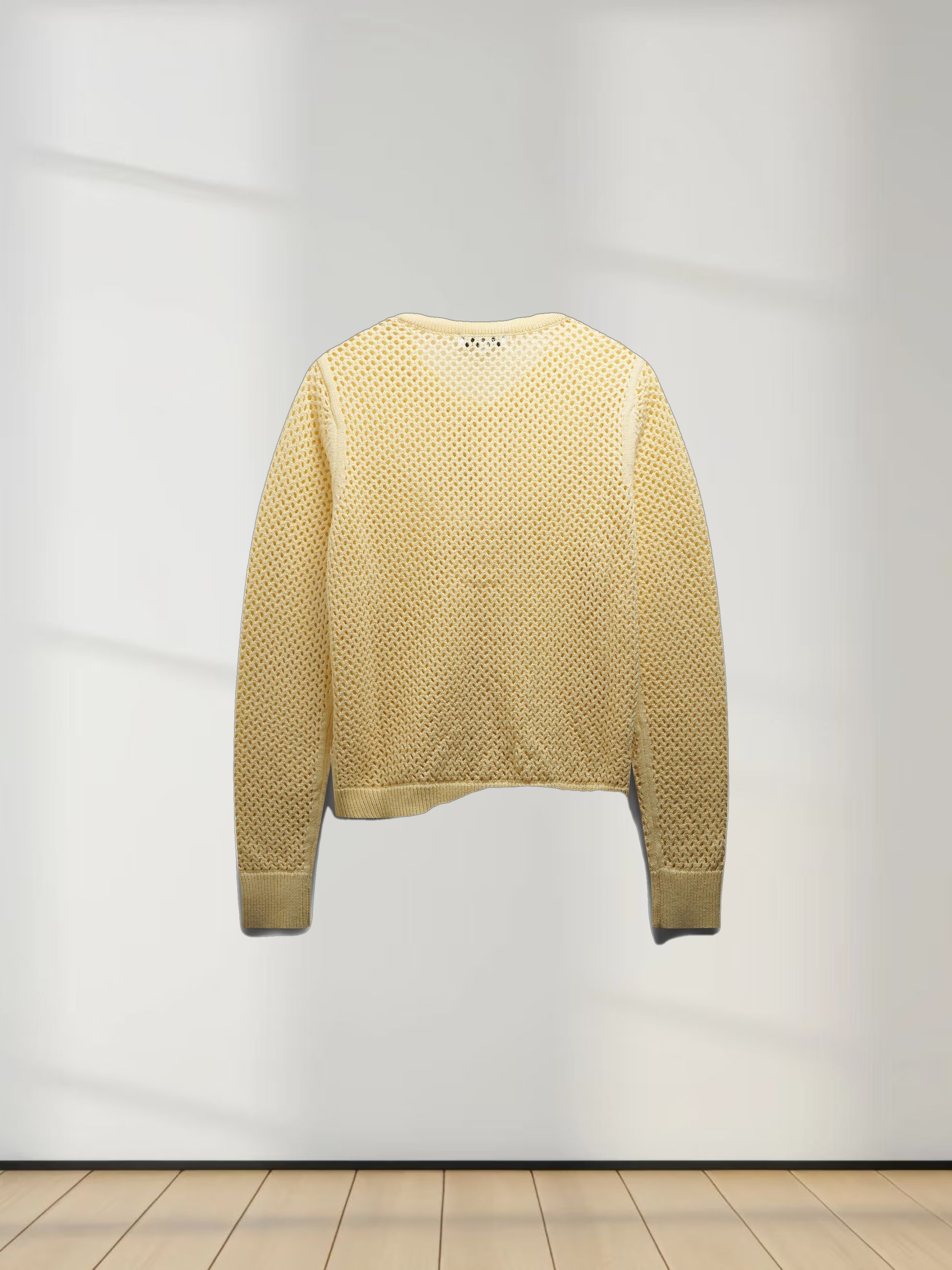 Crochet Knit Button Down Cardigan-Creamy Yellow