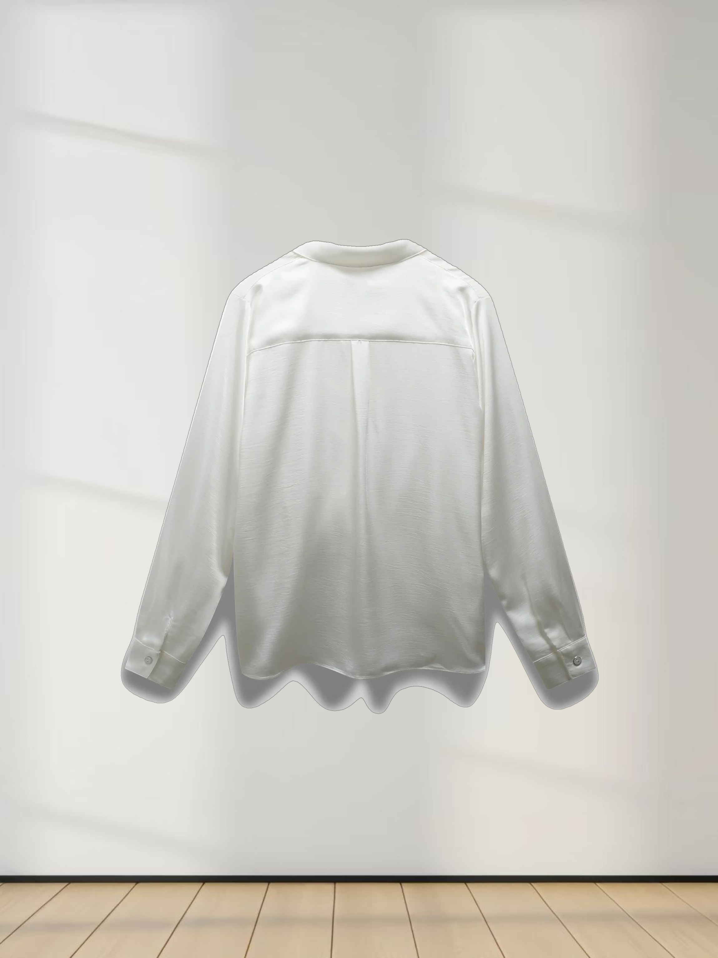 High/Low Faux Satin Crossover Top-White