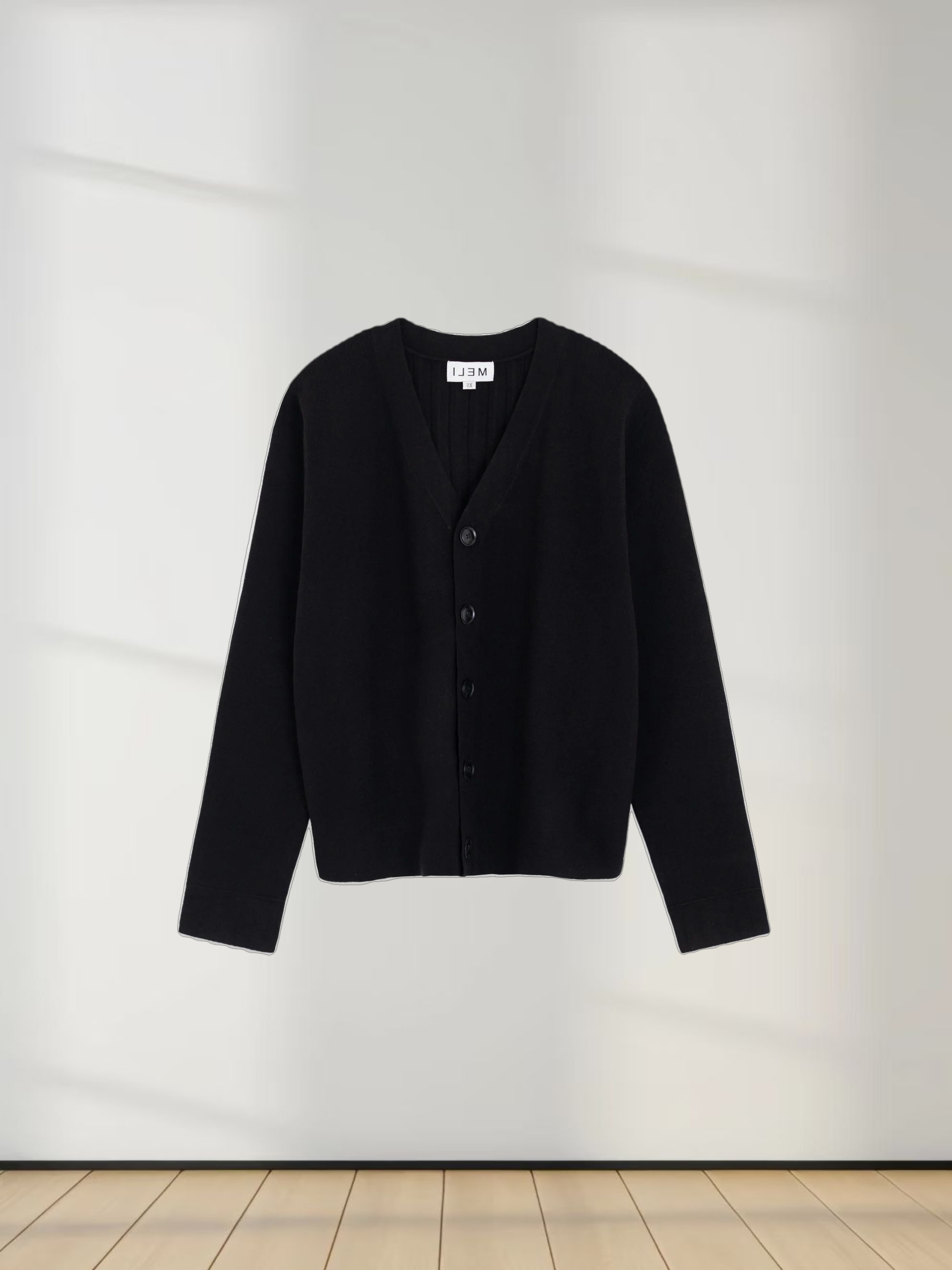Back Wide Ribbed Cardigan Sweater-Black