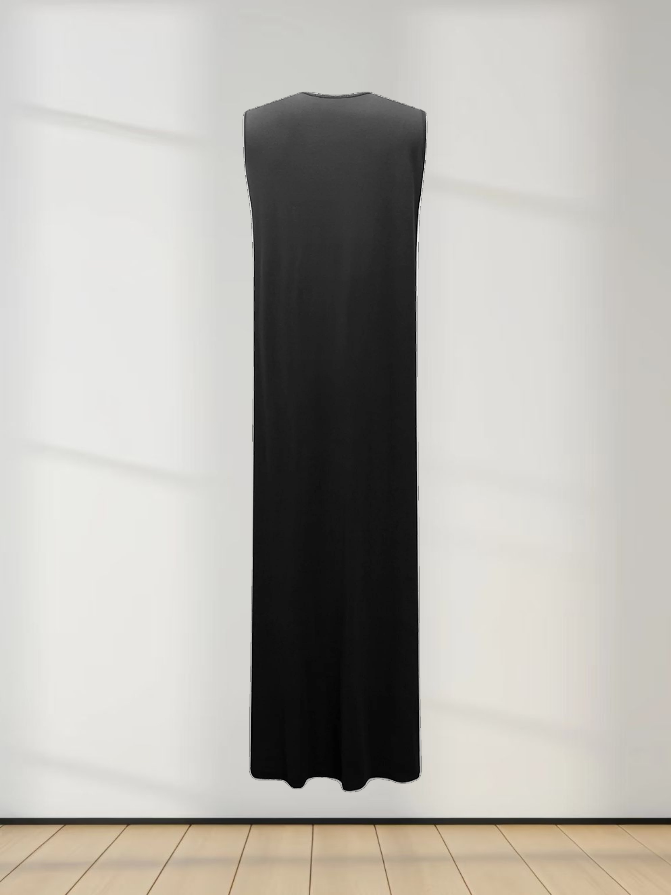 Basic T-Shirt Slip Dress-Black