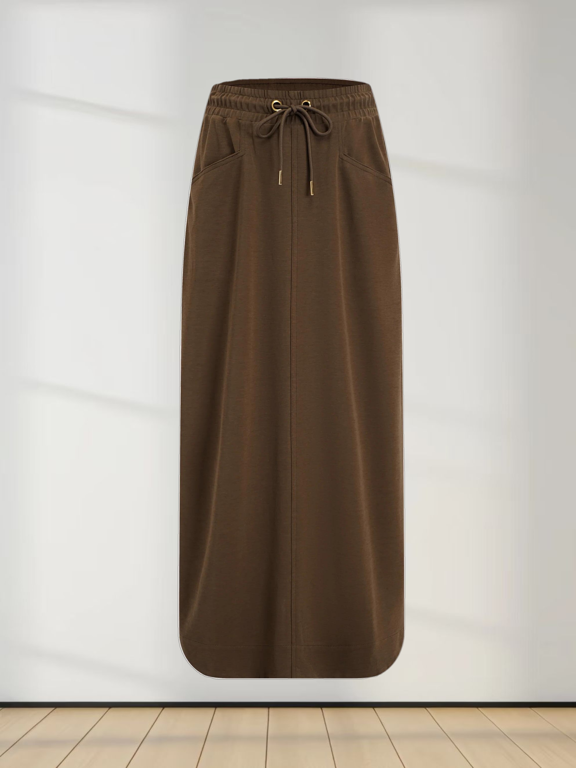 Drawstring Pocket T-Shirt Skirt-Brown