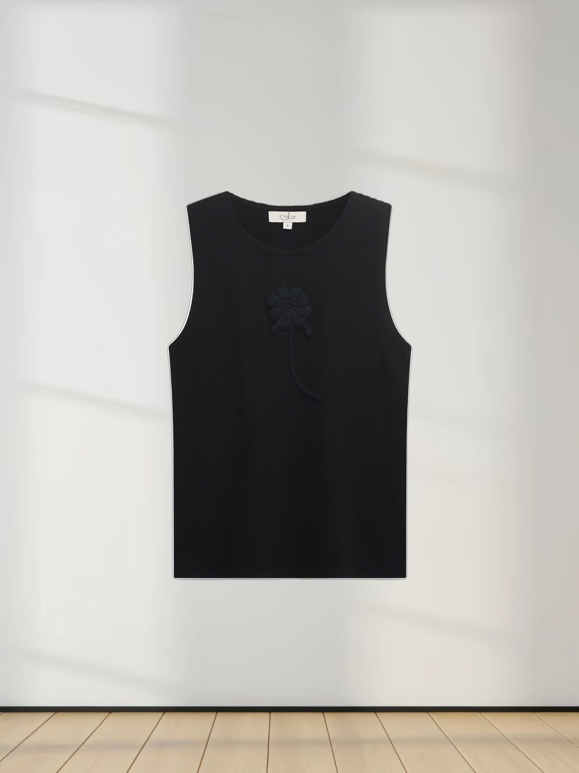 Crochet Puff Flower Sweater Set-Black