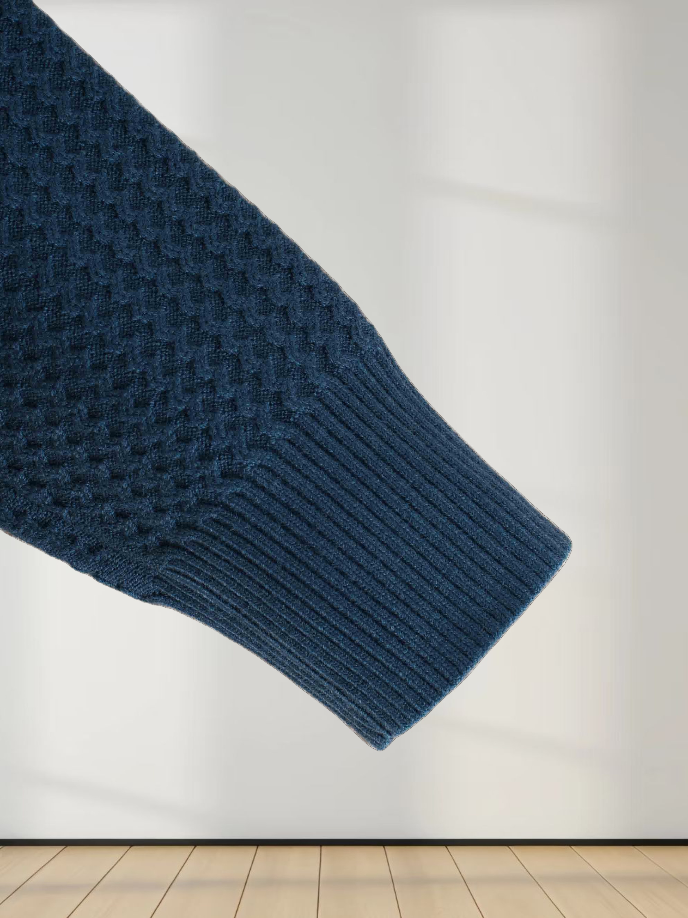 Waffle Wave Sweater-Teal/Ivory