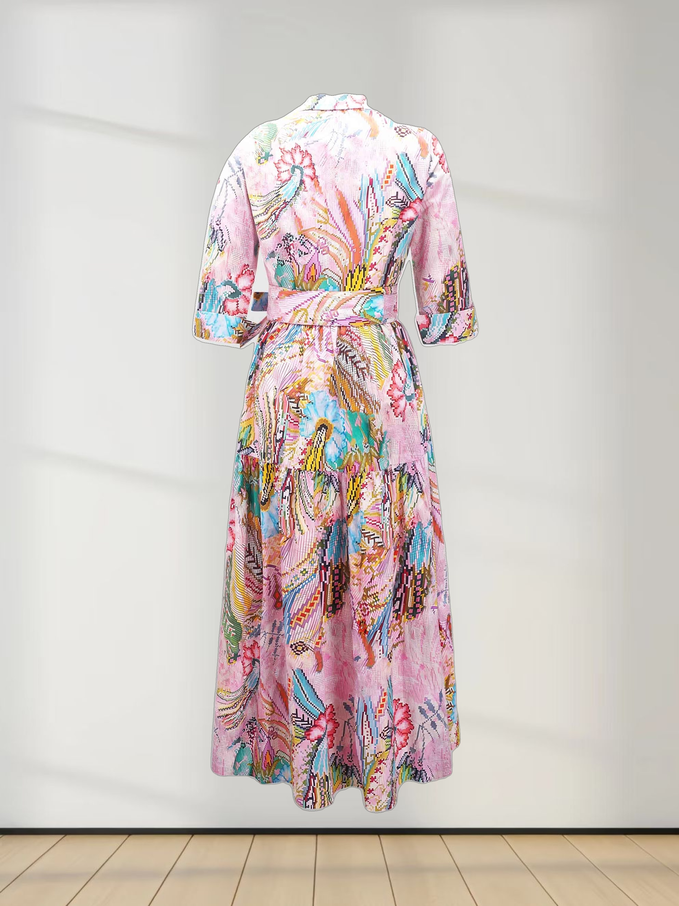 Printed Cotton Belted Shirtdress-Kaleidoscope