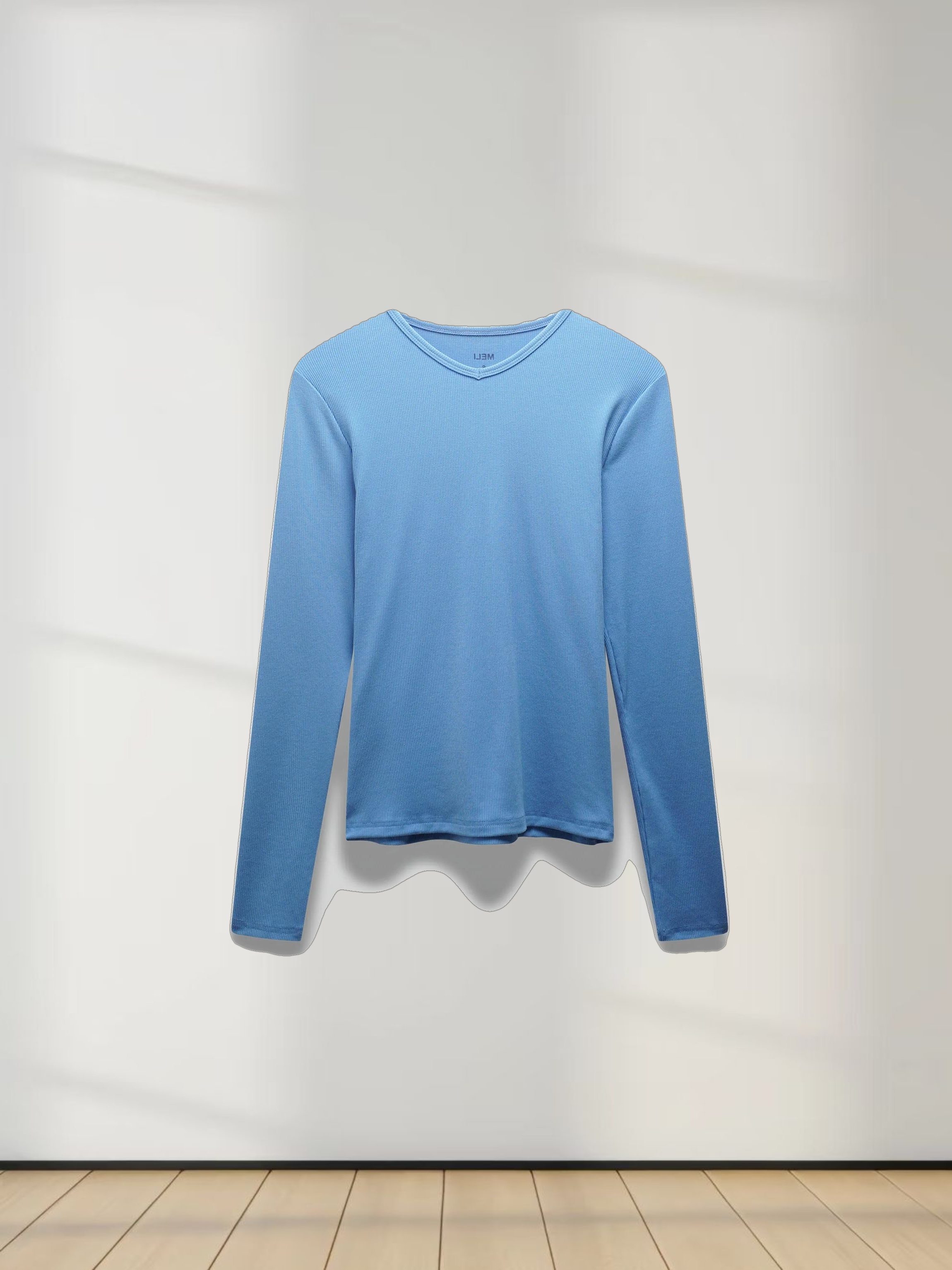 RIBBED HIGH V TEE LS-PERIWINKLE BLUE