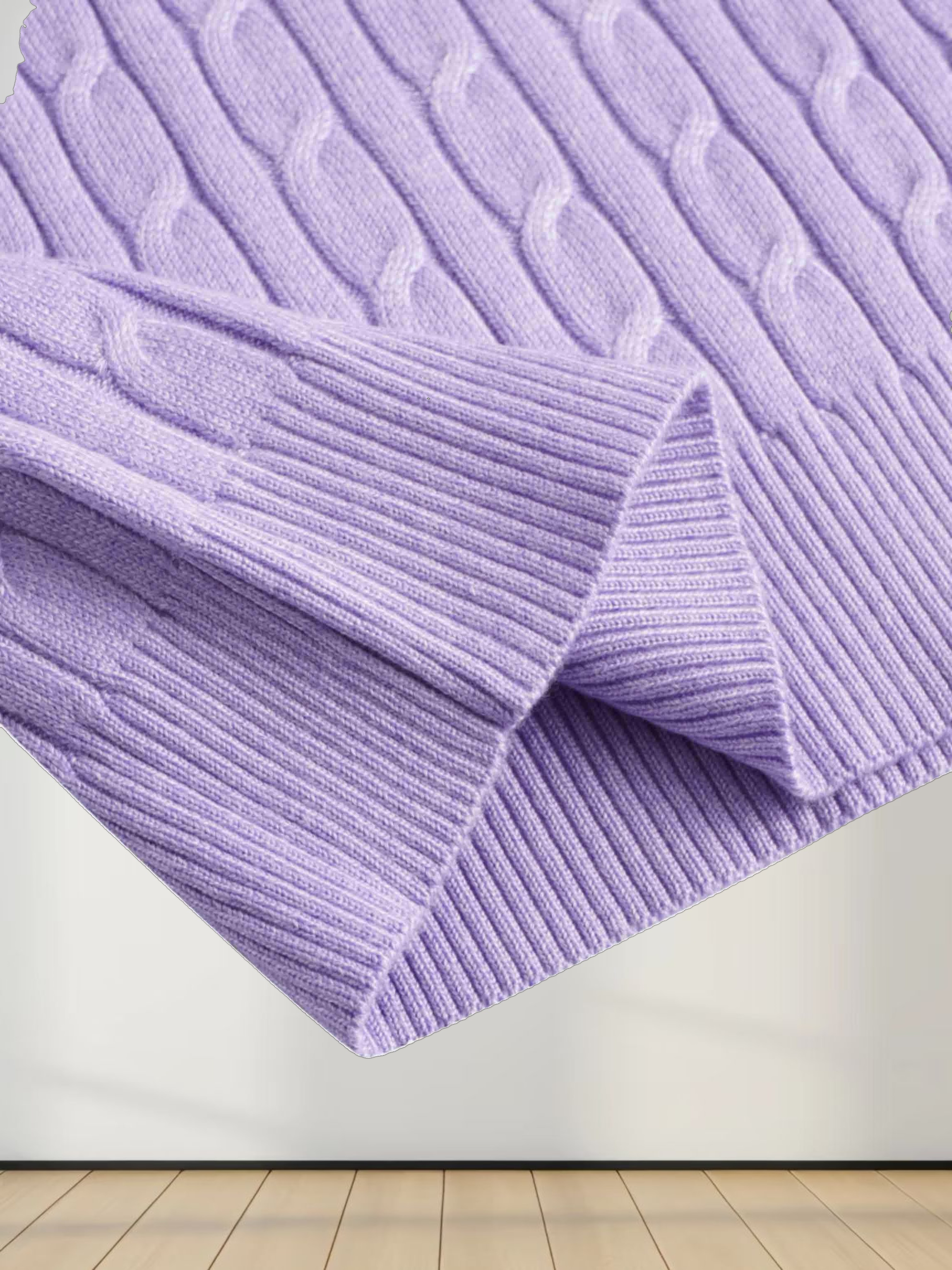 Knit Cable Sweater-Heathered Lavender