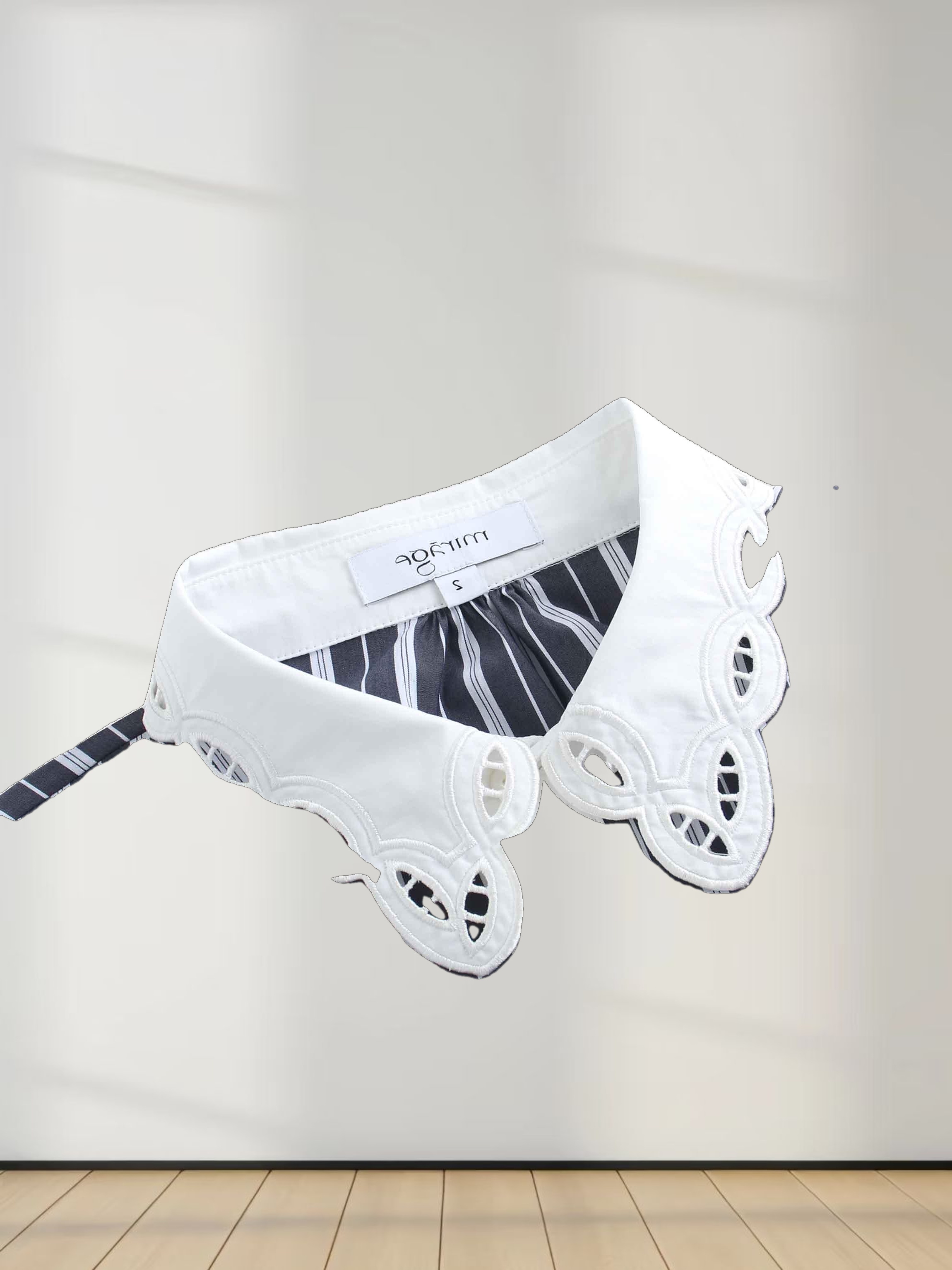 Scalloped Collar Shirtdress-Pinstripe