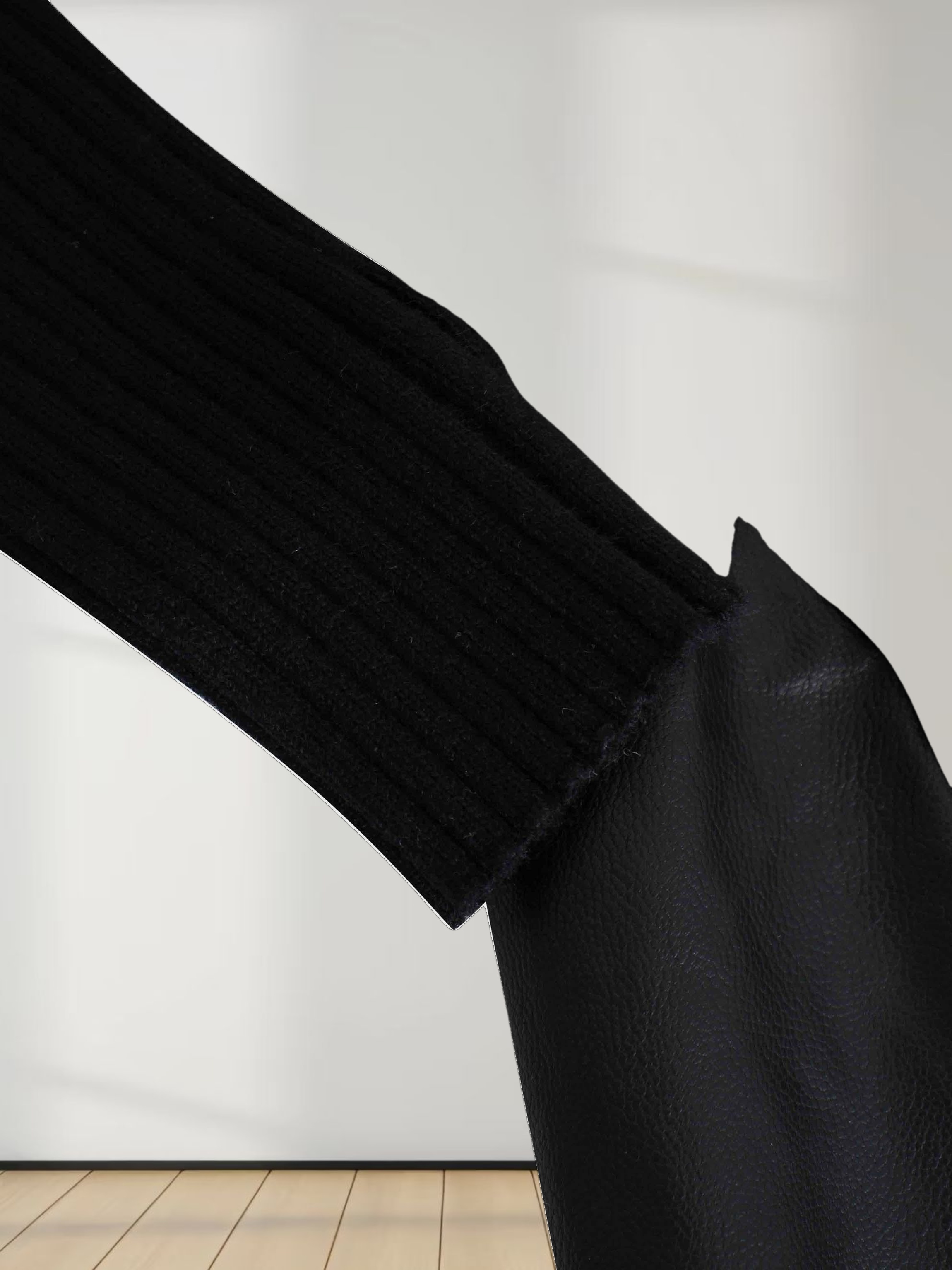 Leather Bottom Dress-Black