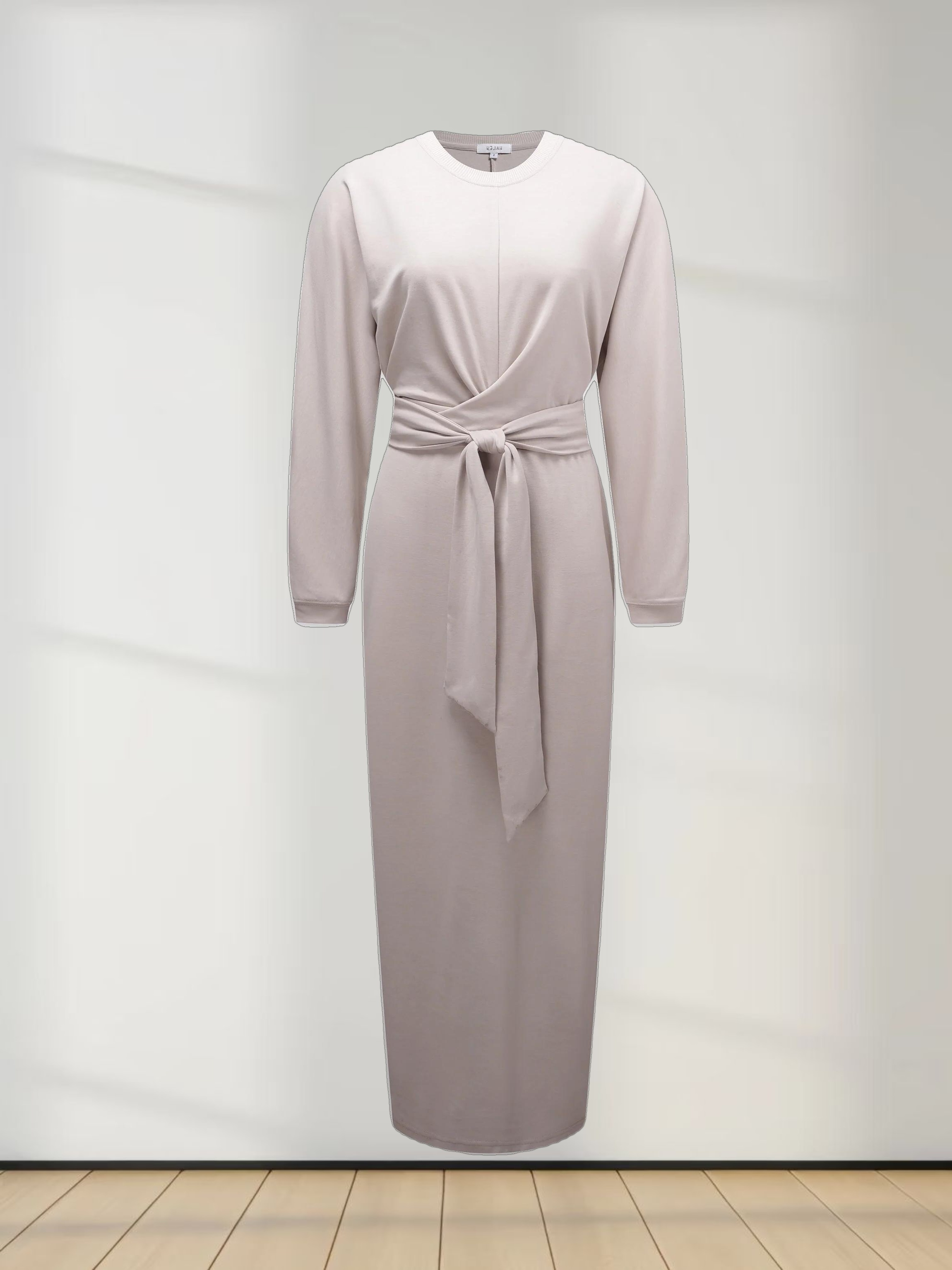 Wrap Tie T-Shirt Maxi Dress-Bone