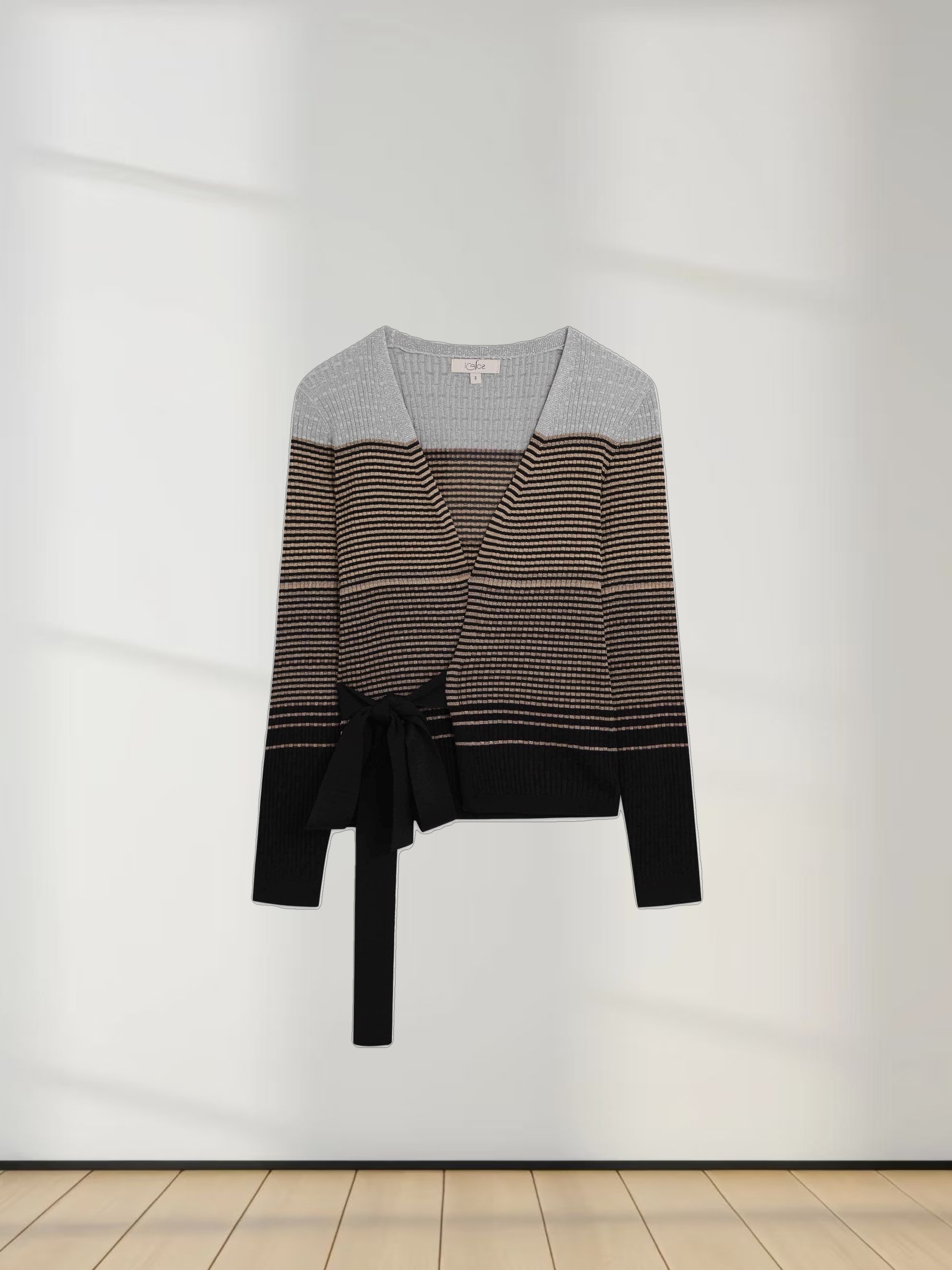 Lurex Stripe Wrap Sweater SET-Gold/Silver/Black