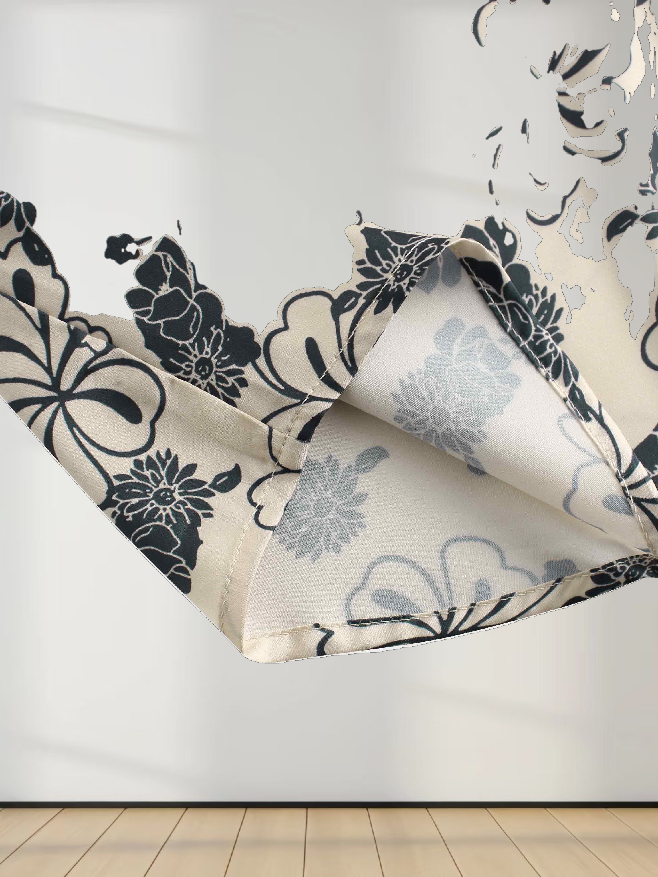 Oversized Faux Satin Blouse-Navy/Taupe Floral