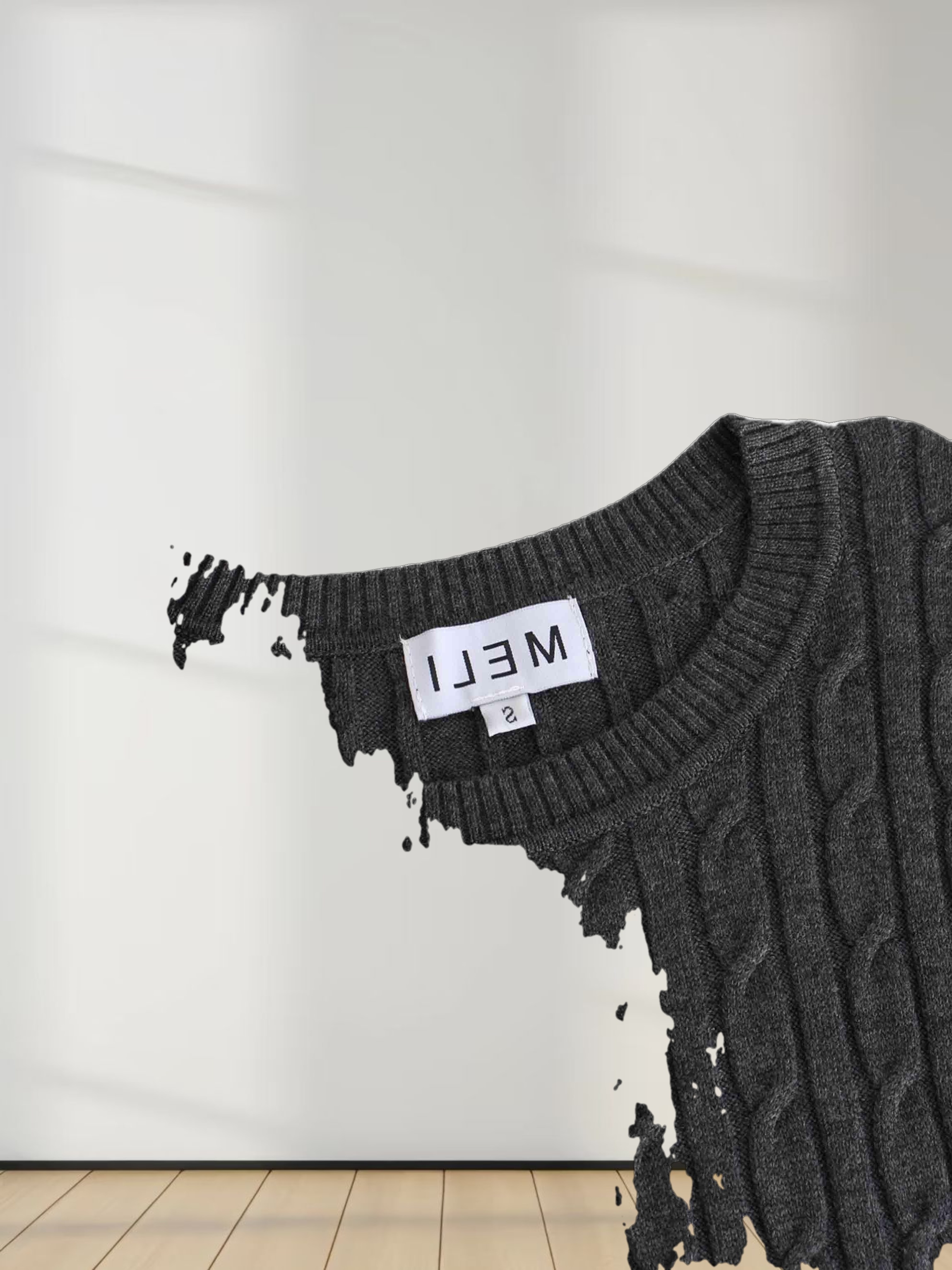 Knit Cable Sweater-Charcoal Grey