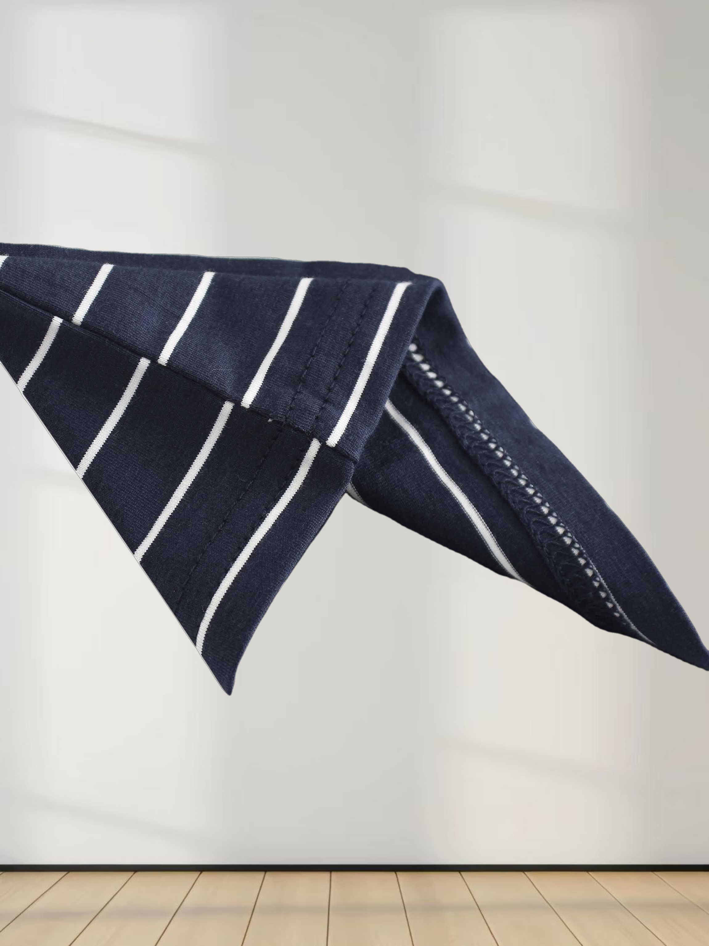 Striped Collar Snap Tee-Navy/White