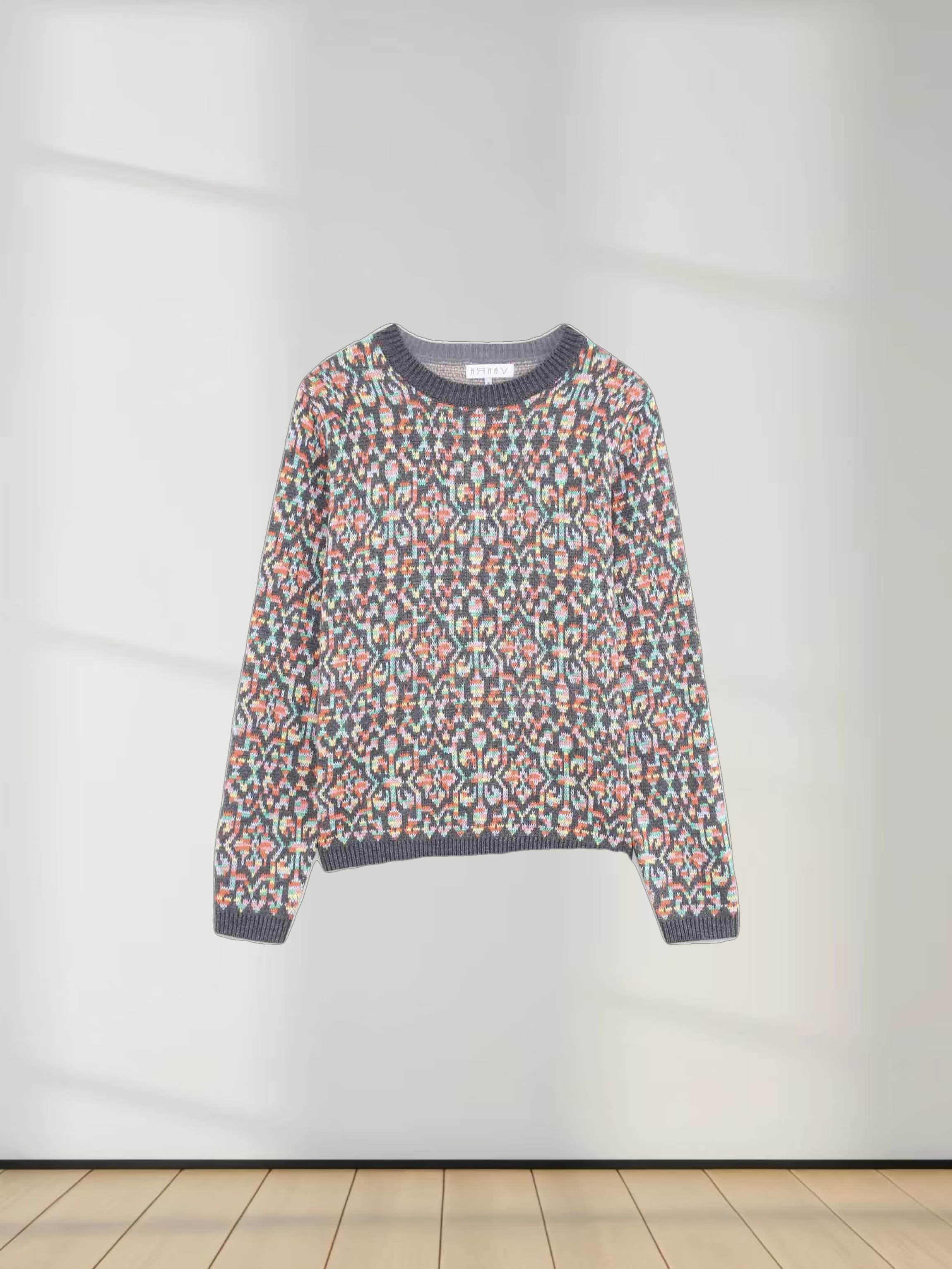 Mosaic Print Sweater-Grey