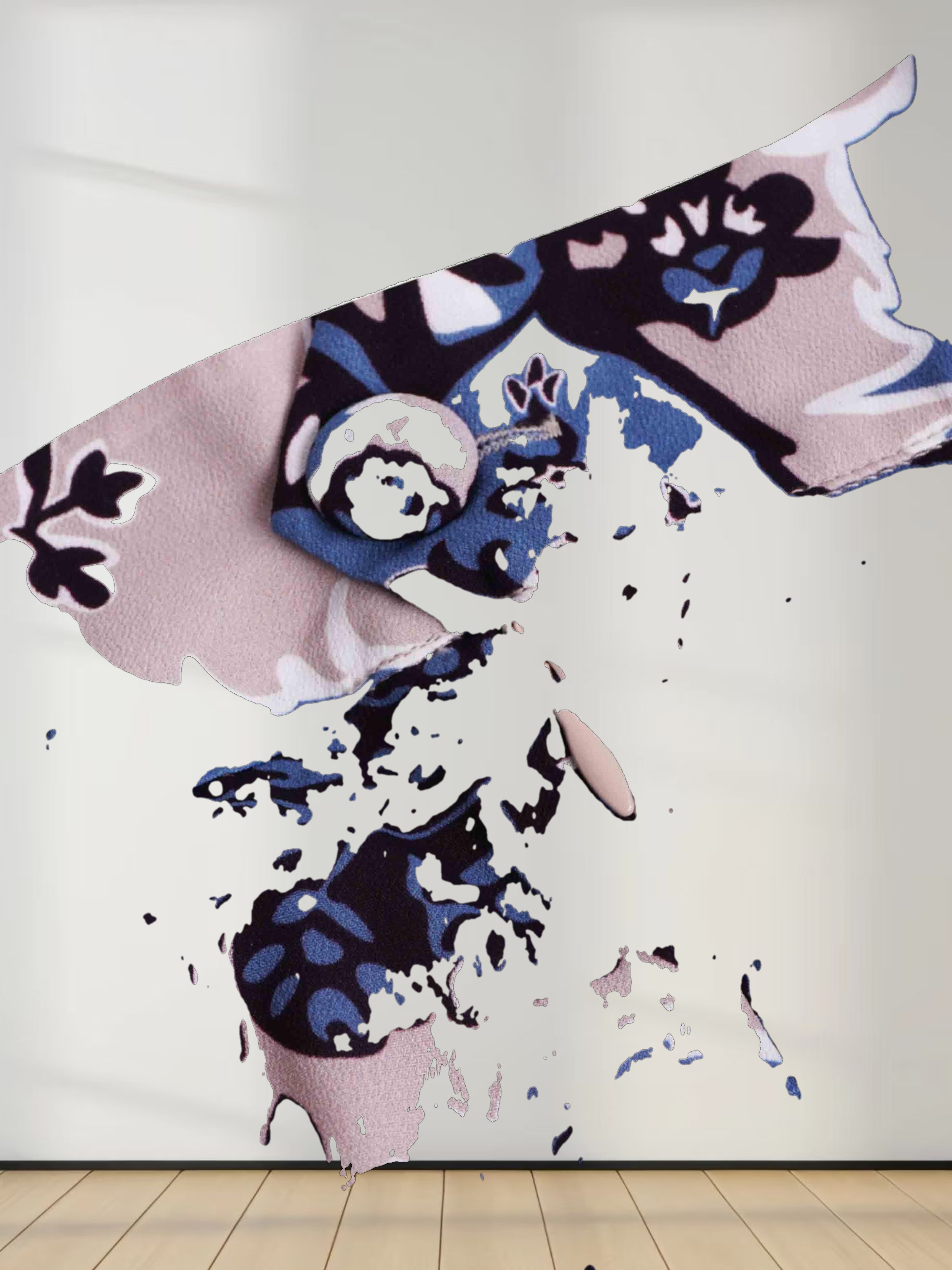 Box Pleated Chiffon Skirt-Blue/Taupe Paisley