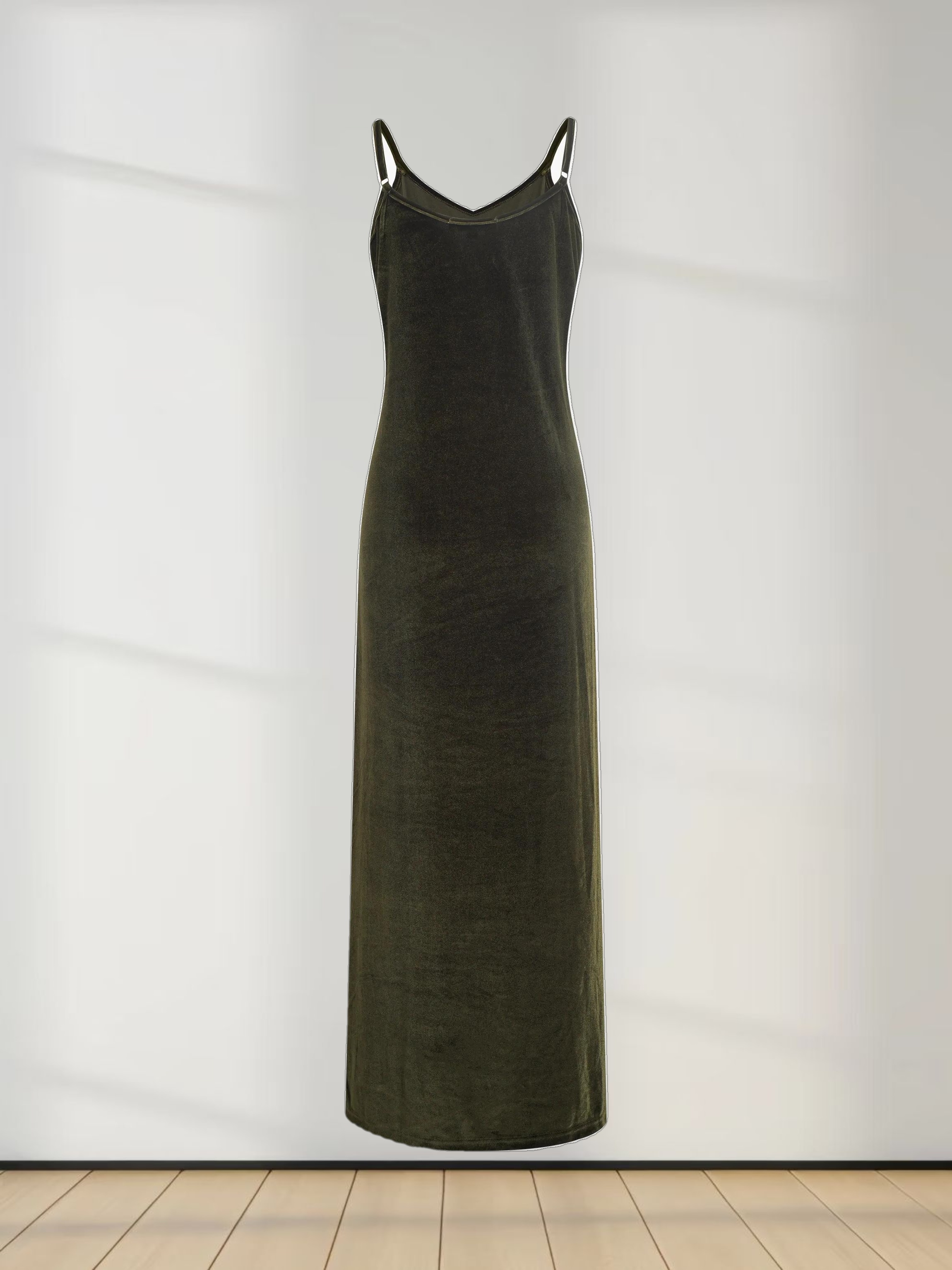 Ombre Velour Slip Dress-Green