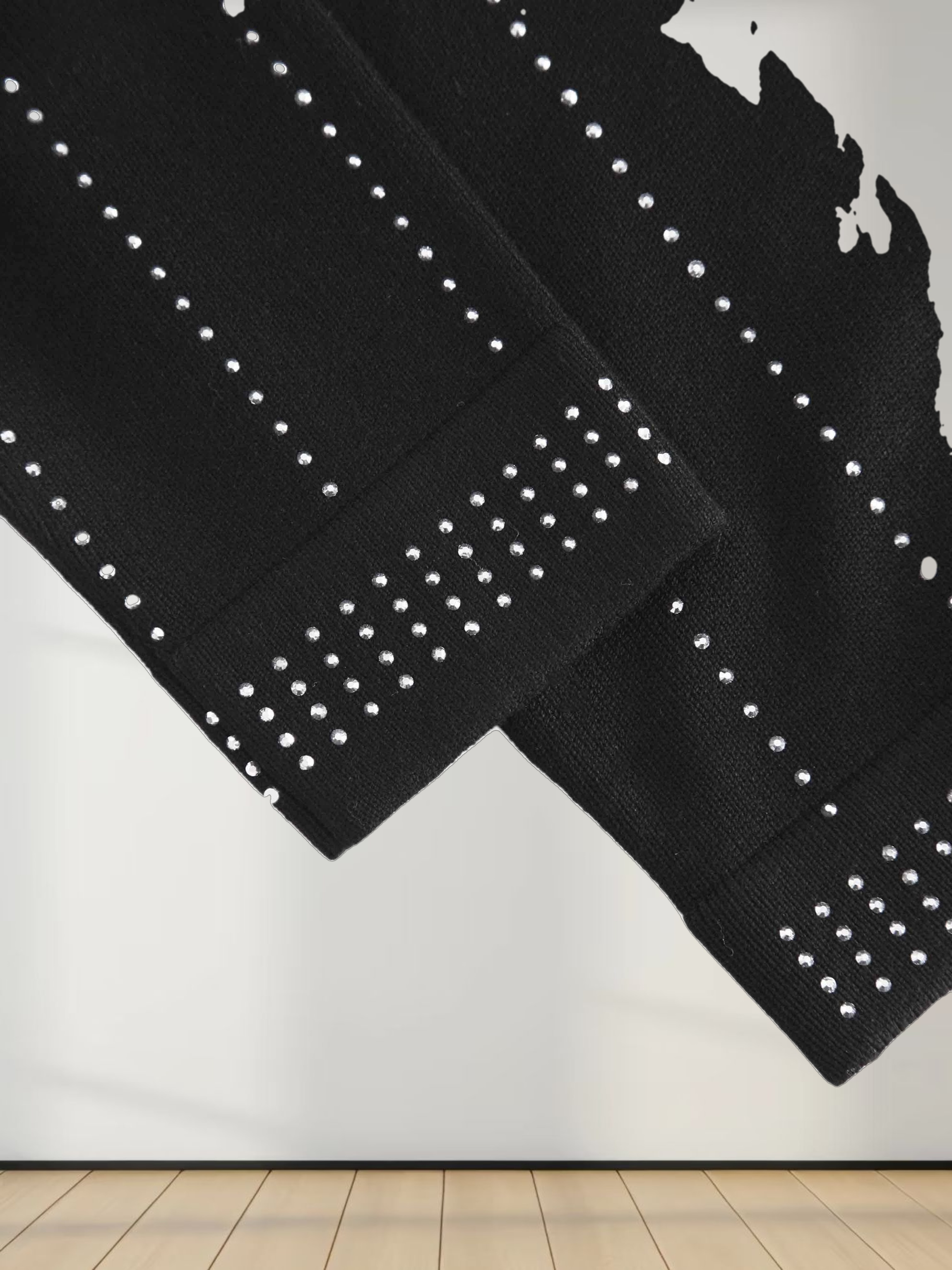 Crystal Pinstripe Crew Cardigan-Black