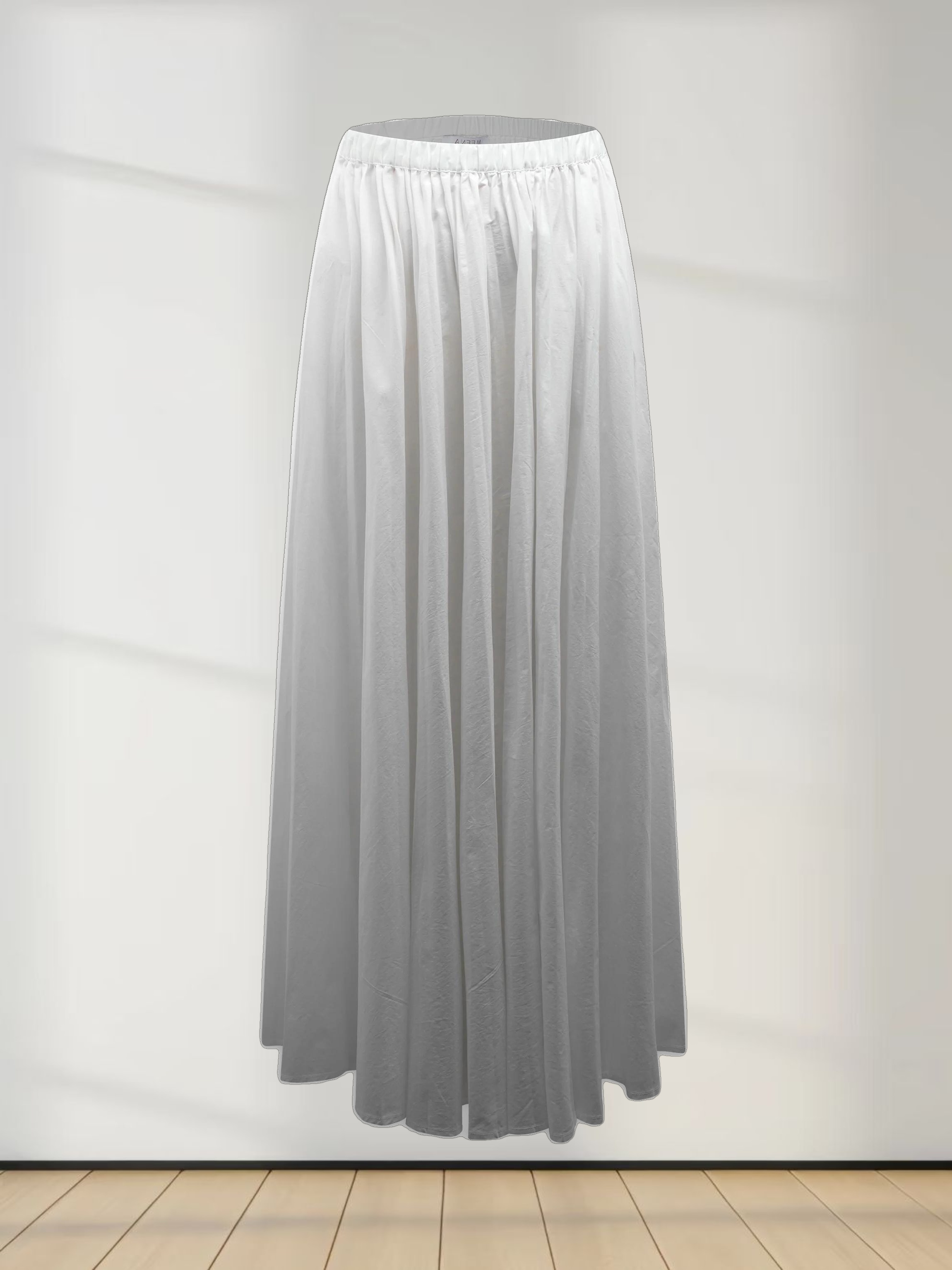 Micro Pleat Elastic Waist Skirt-White