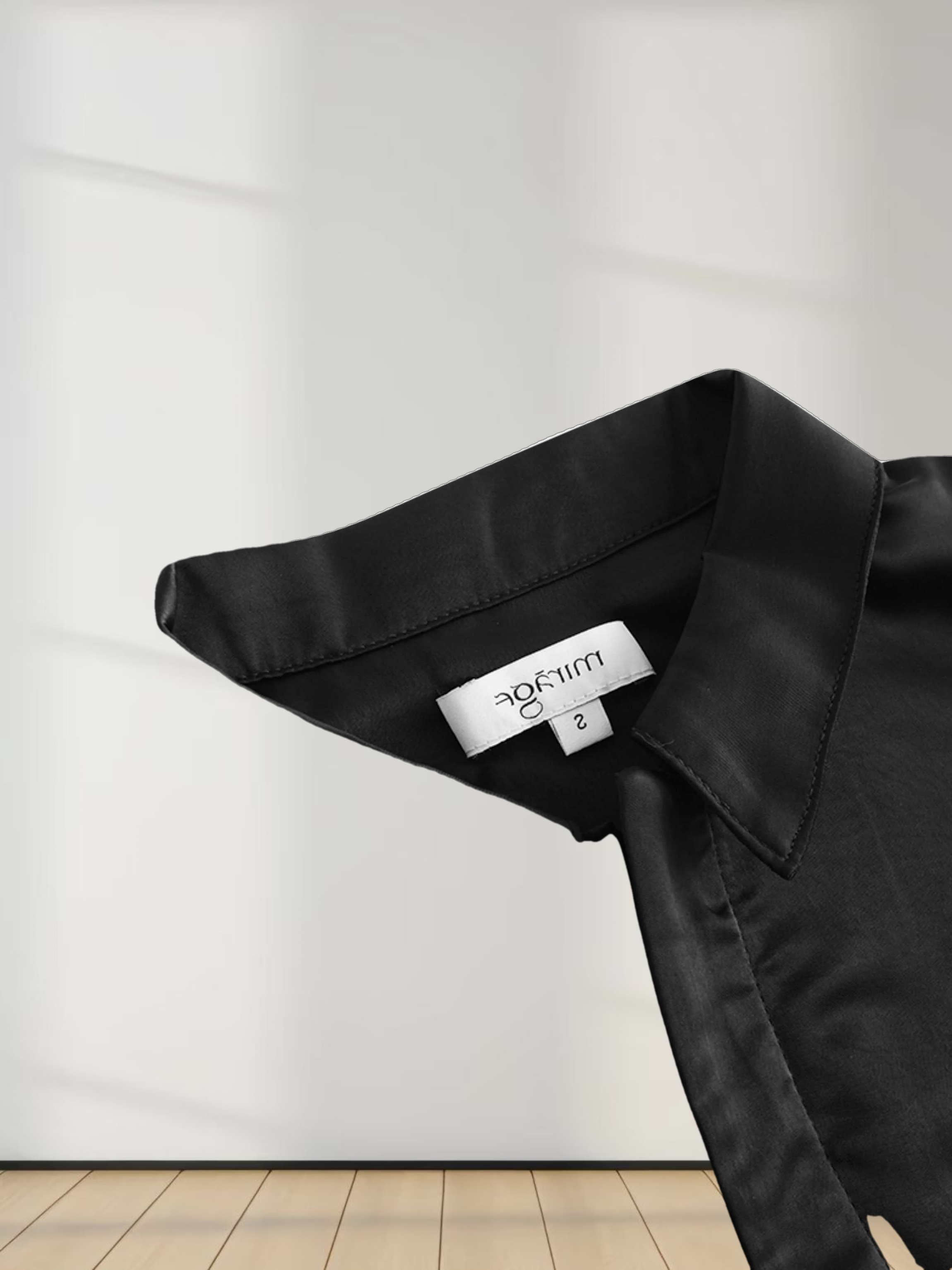 High/Low Faux Satin Crossover Top-Black