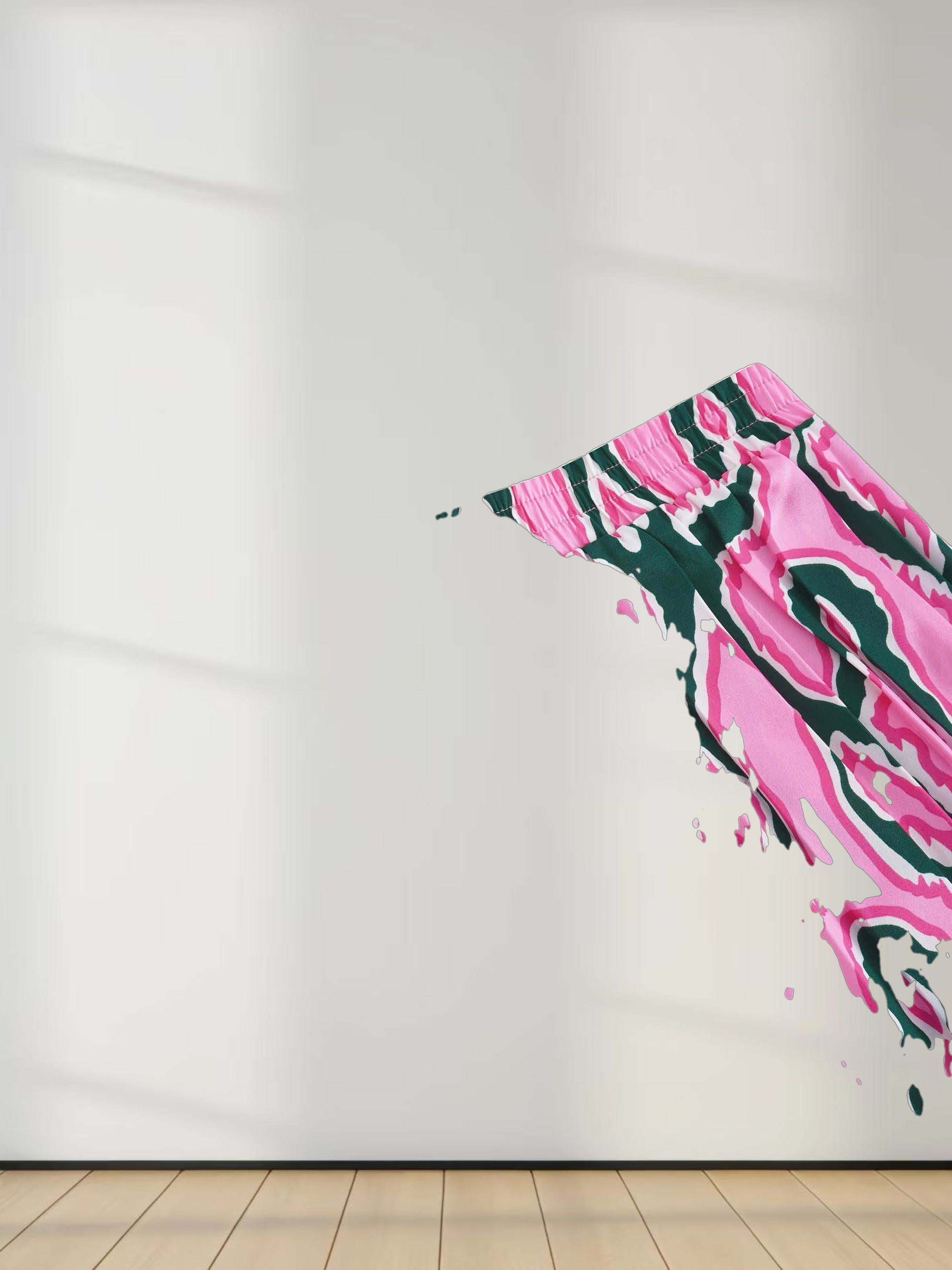 Covered Band Pleated Skirt- Pink/Green