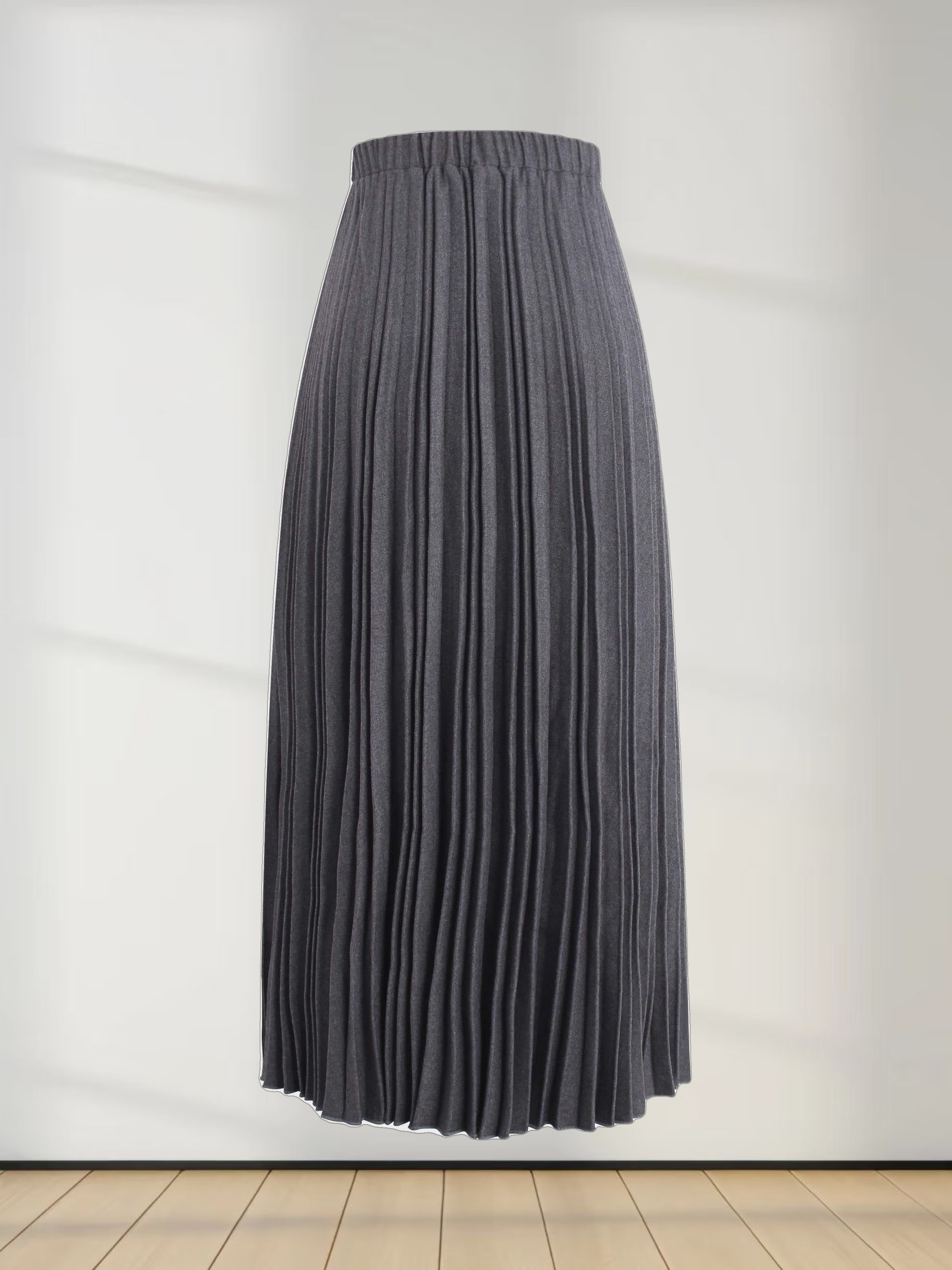 Wool Blend Pleated Skirt-Dark Grey