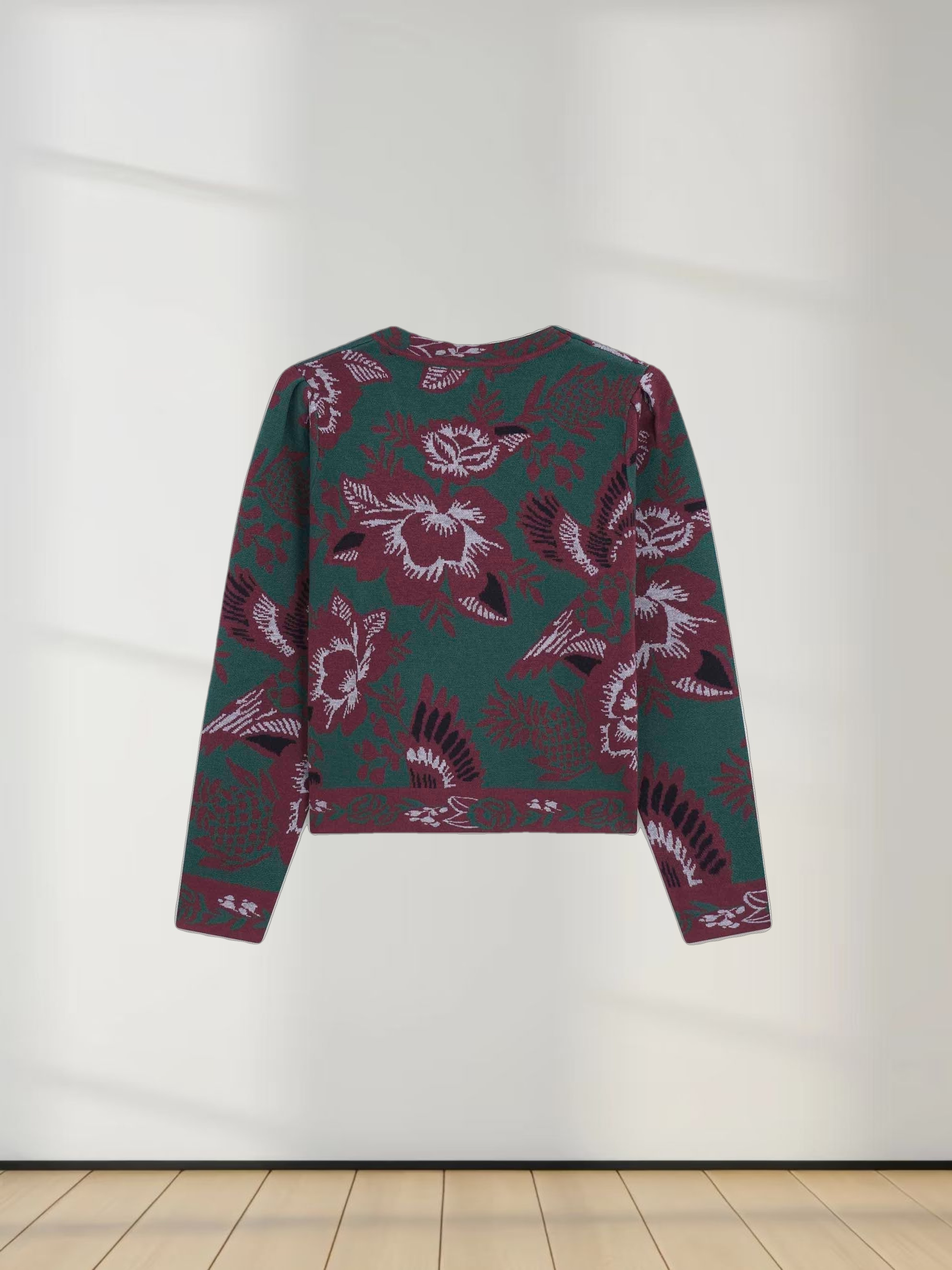 Puff Sleeve Knit Printed Cardigan-Autumn Vibes