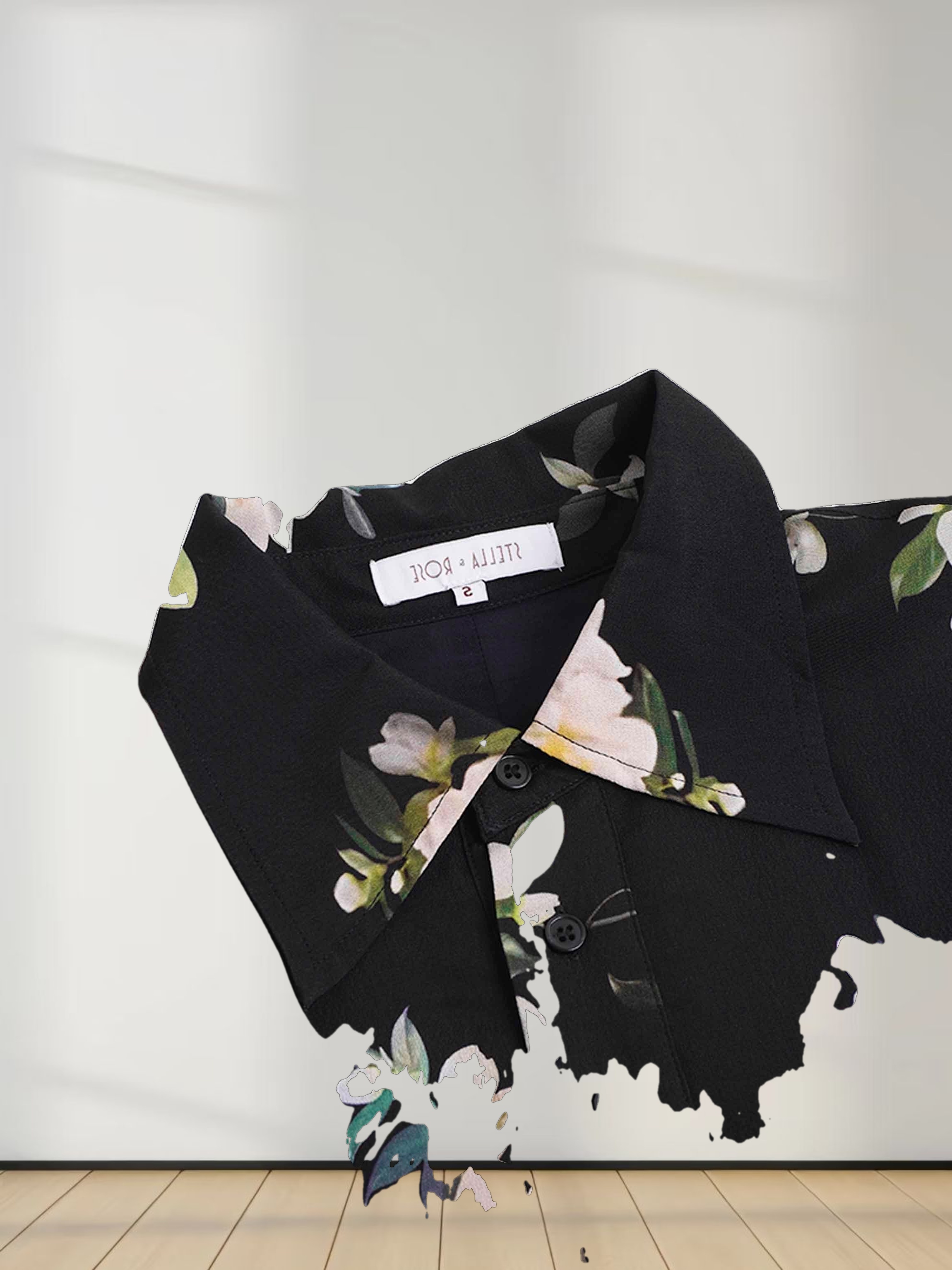 Printed Shirred Pocket Dress-Black and White Floral